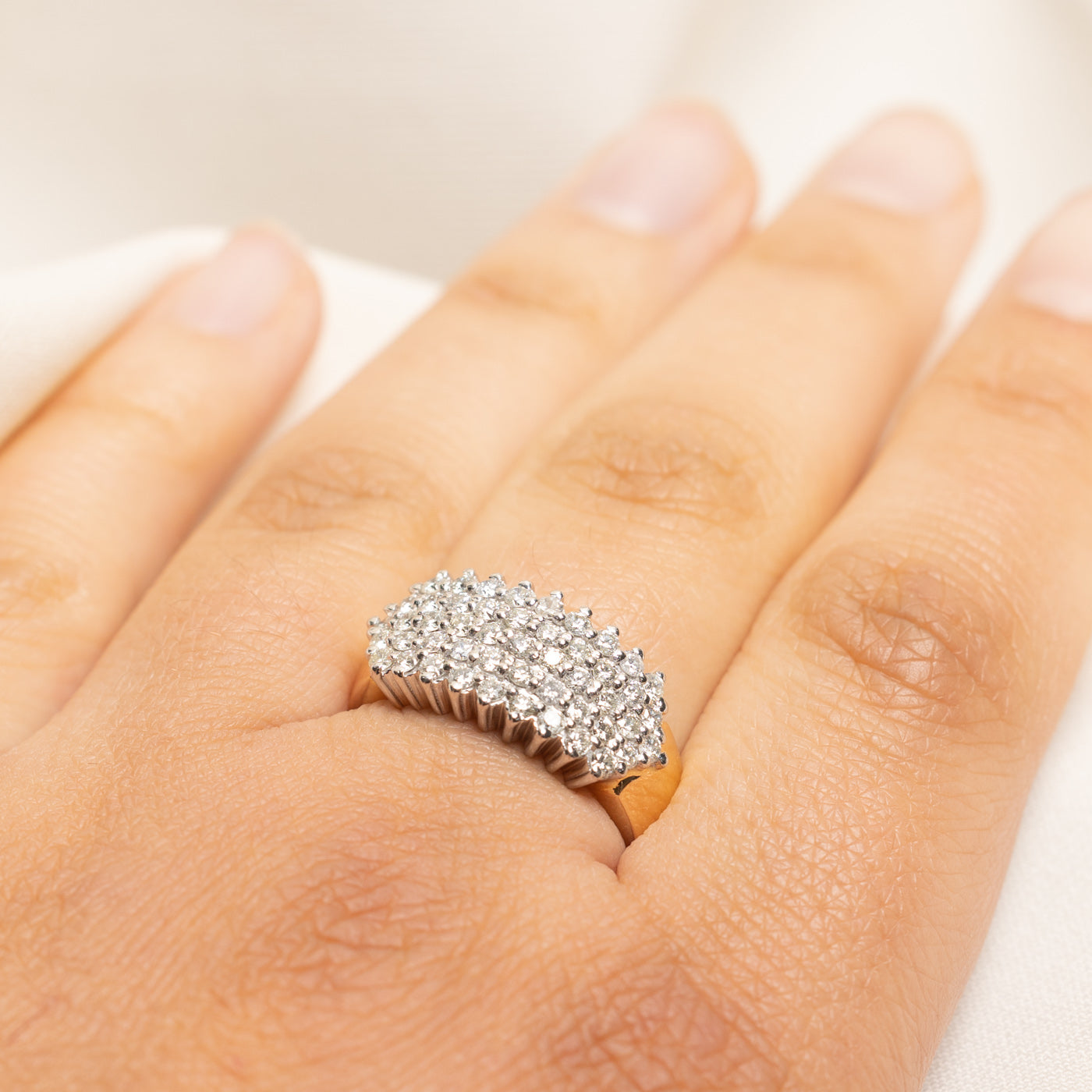 Yellow Gold Multi Row Diamond Chunky Ring | 1.00ctw | SZ 7.5