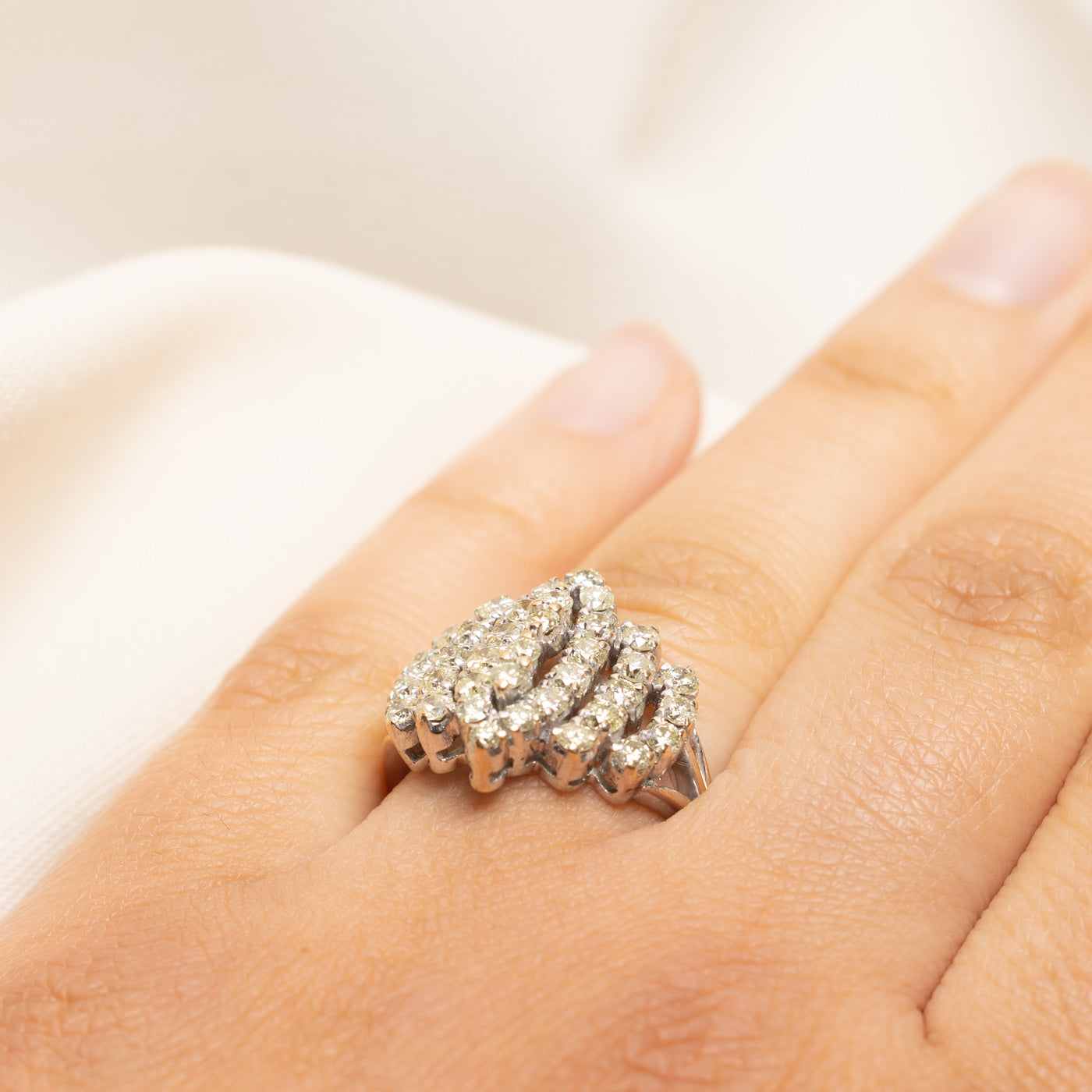 White Gold Yellow Diamond Cluster Cocktail Ring | 1.90ctw | SZ 6.75