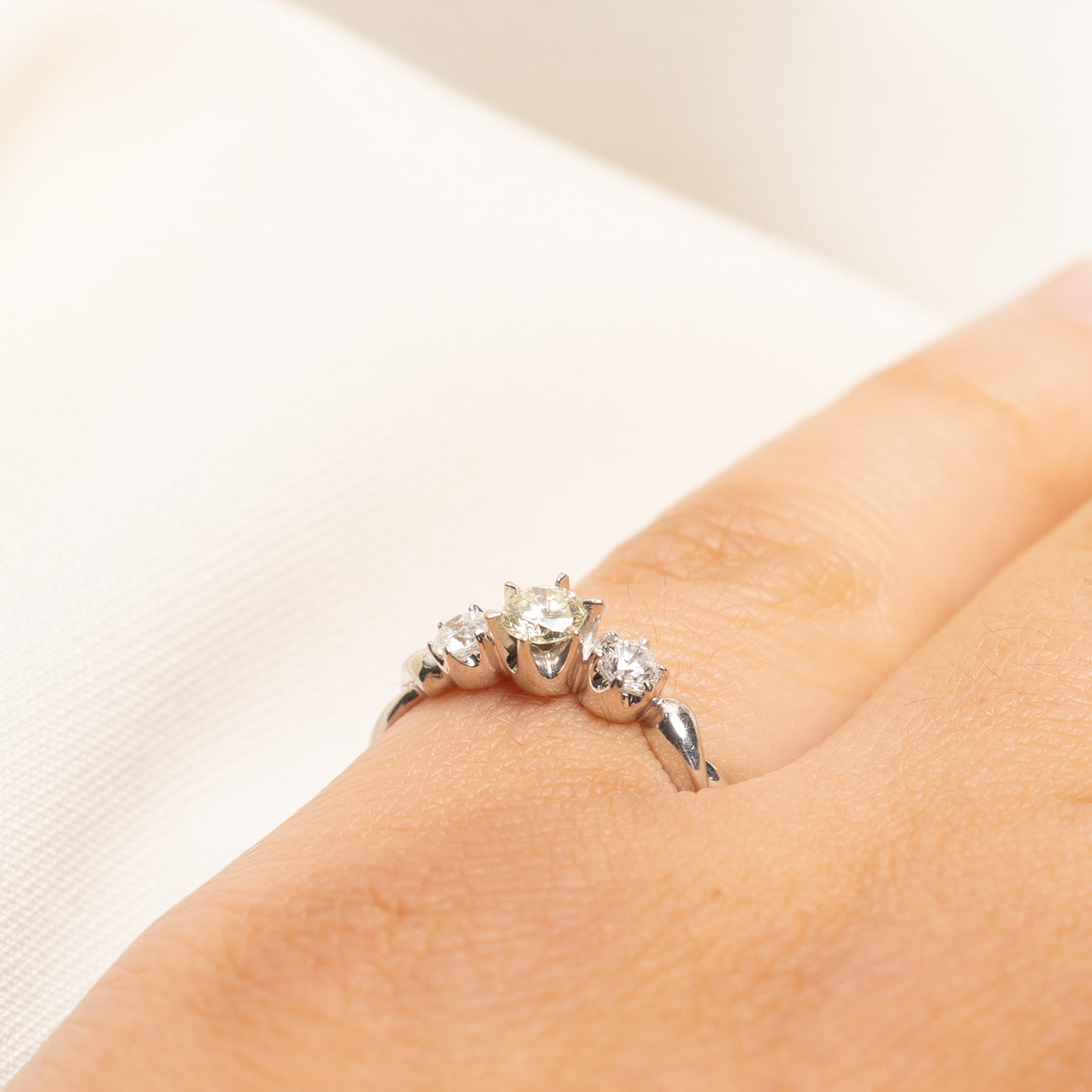 18k Three Stone Yellow & White Diamond Ring | 0.43ctw | SZ 5