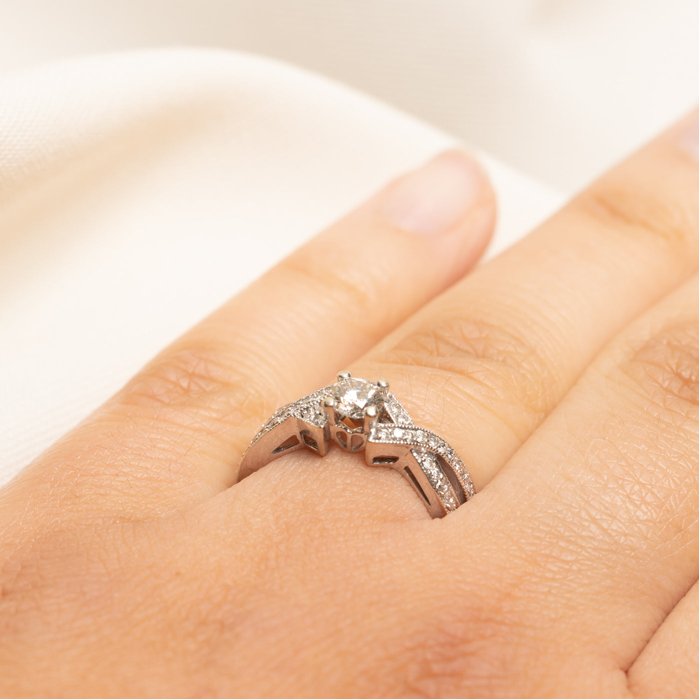 White Gold Diamond Cross Over Ring | 0.56ctw | SZ 6.25