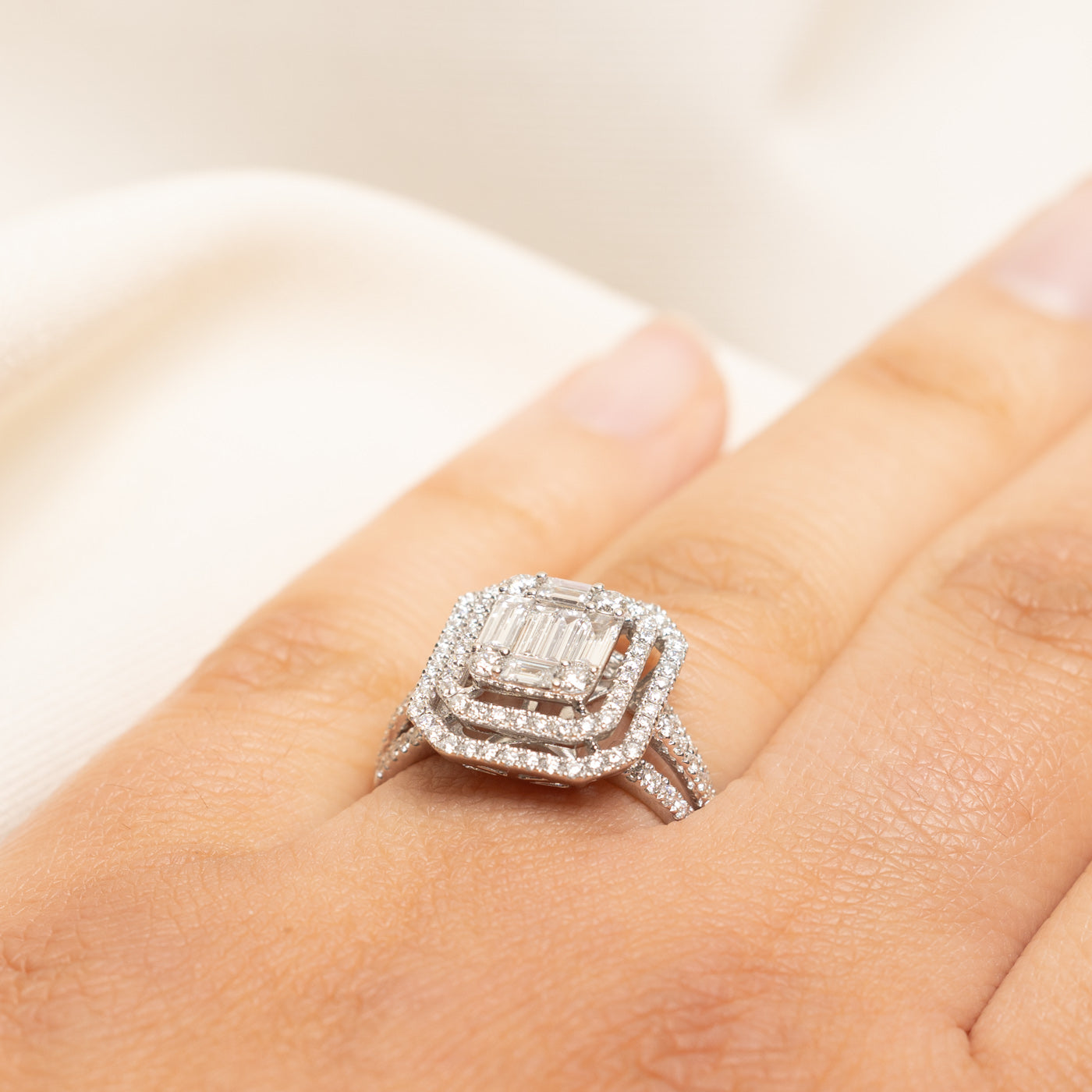 18k Illusion Set Diamond Double Halo Cocktail Ring | 1.27ctw | SZ 6.5