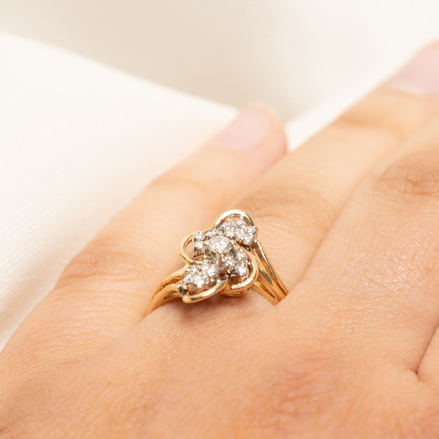 Yellow Gold Diamond Cluster Bypass Ring | 0.25ctw | SZ 6.75