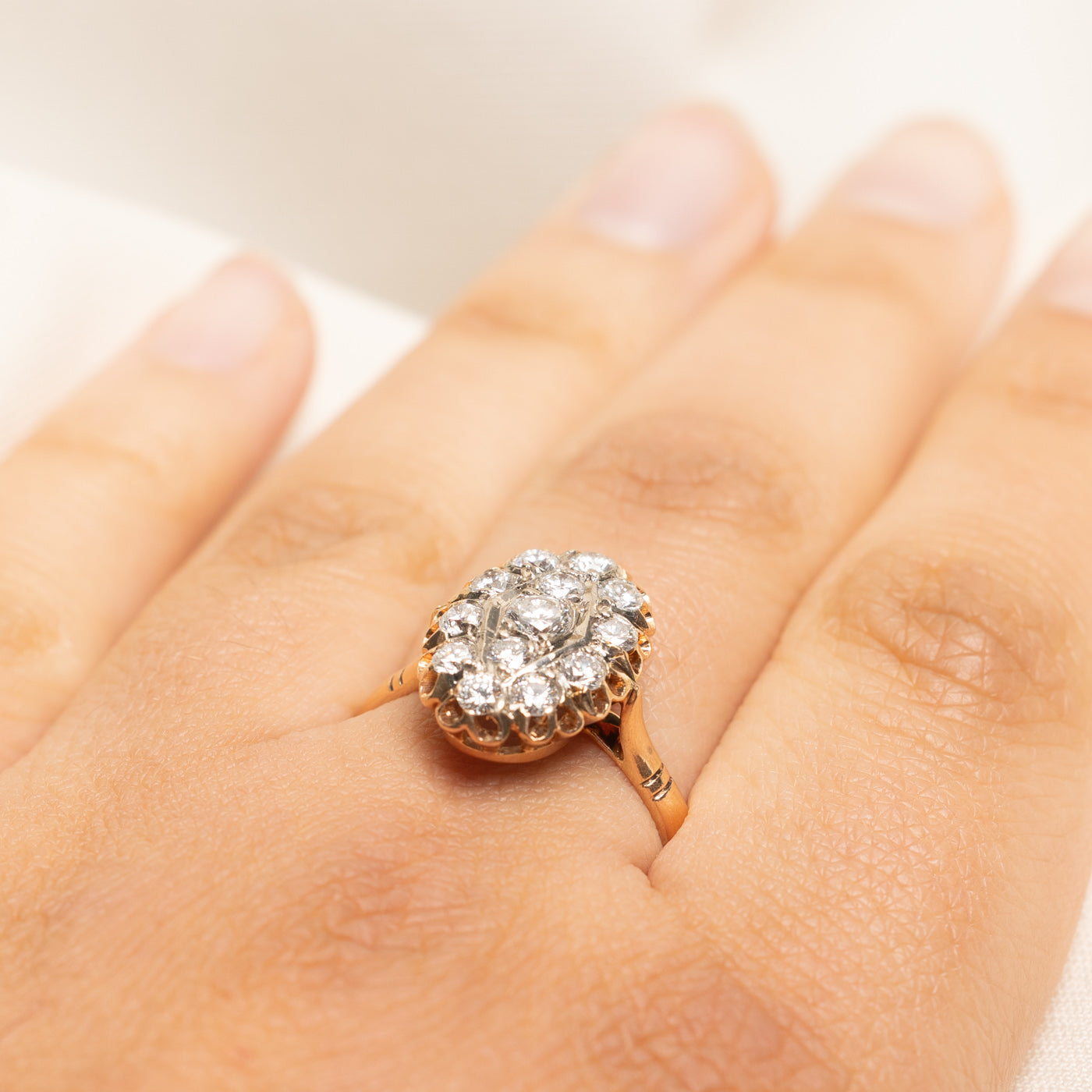 1966 Armenian Diamond Oval Cluster Cocktail Ring | 0.89ctw | SZ 8.75