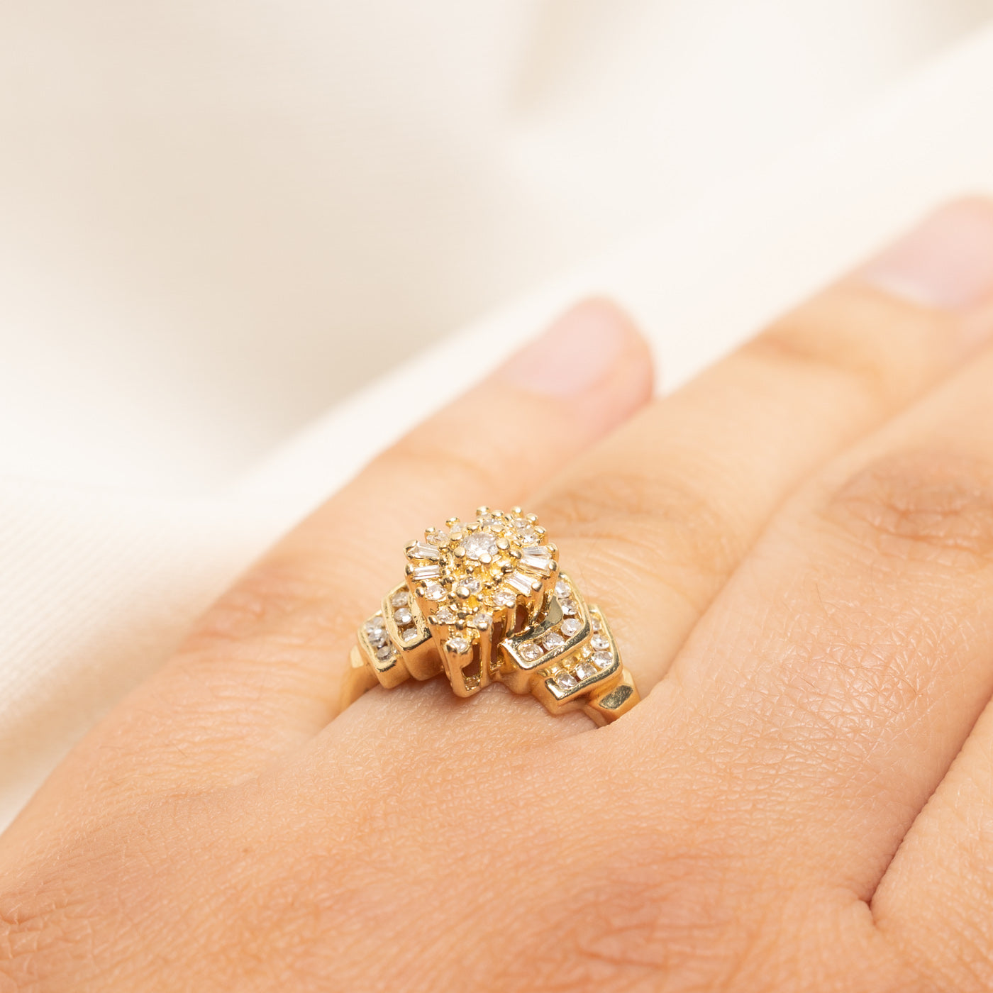 Yellow Gold Diamond Cluster Cocktail Ring | 1.29ctw | SZ 6.75