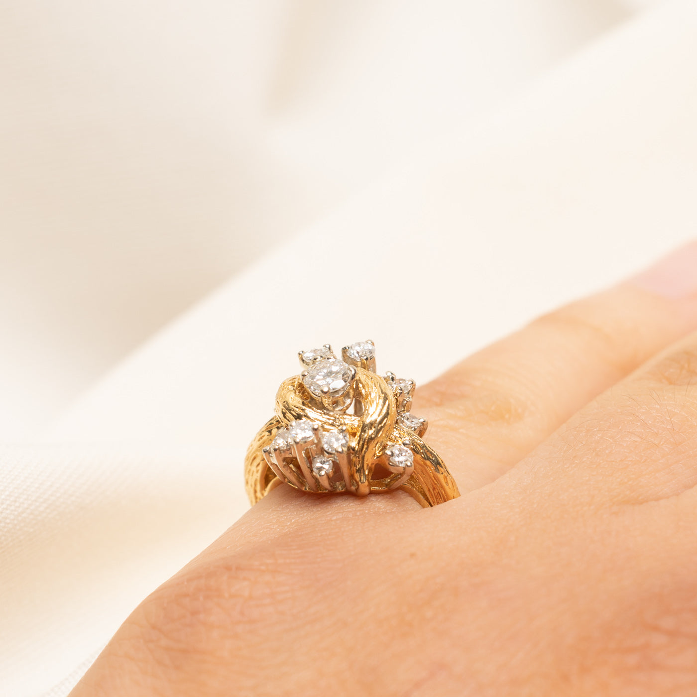 18k Scattered Diamond Textured Cocktail Ring | 0.78ctw | SZ 5.75