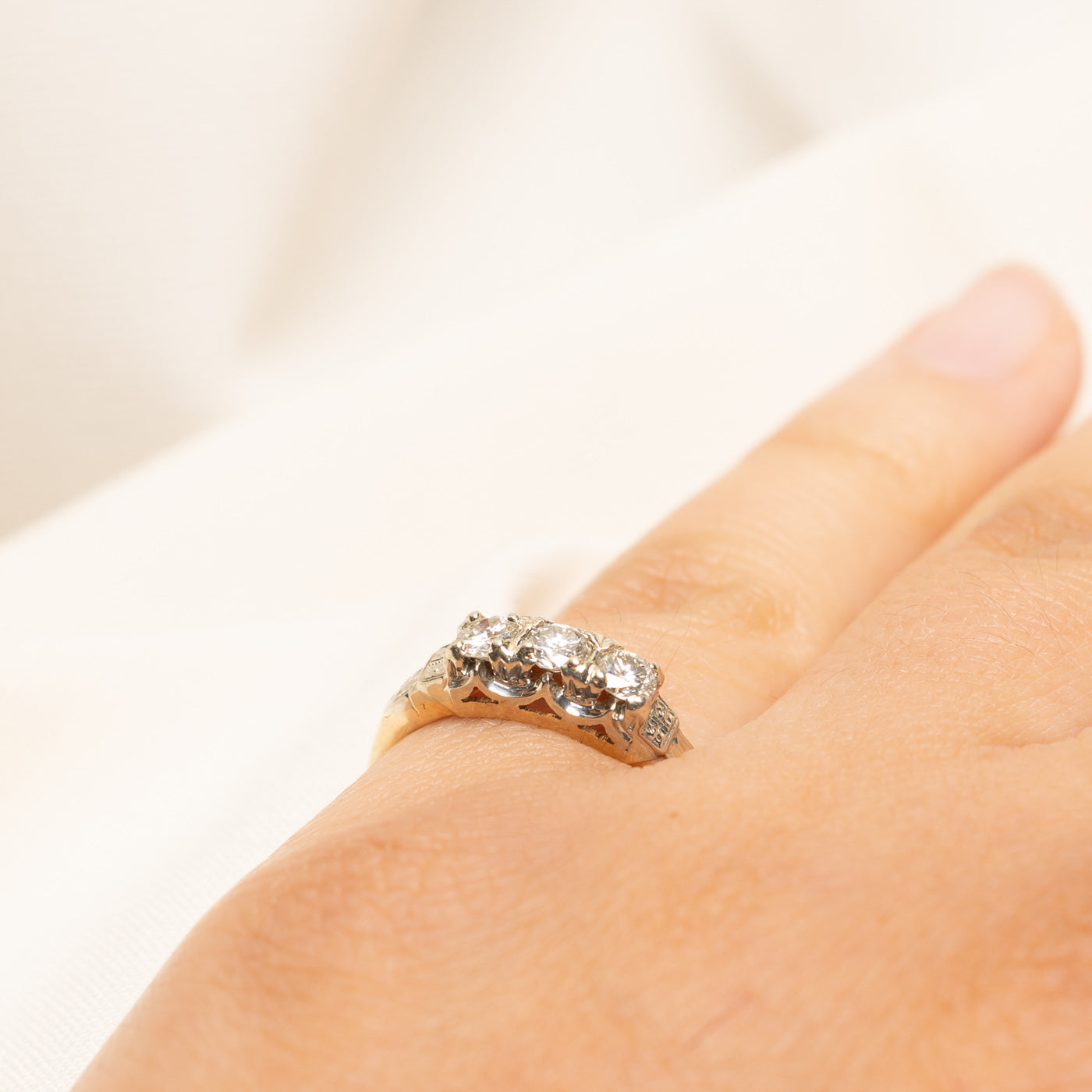 Three Stone Diamond Engraved Ring | 0.46ctw | SZ 5.25