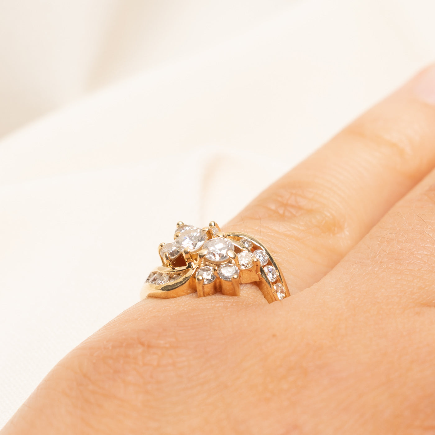 Yellow Gold Diamond Cluster Bypass Ring | 0.95ctw | SZ 5