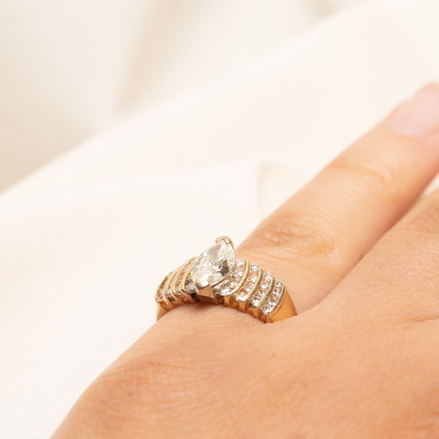 Marquise Cut Yellow & White Diamond Ring | 1.52ctw | SZ 6