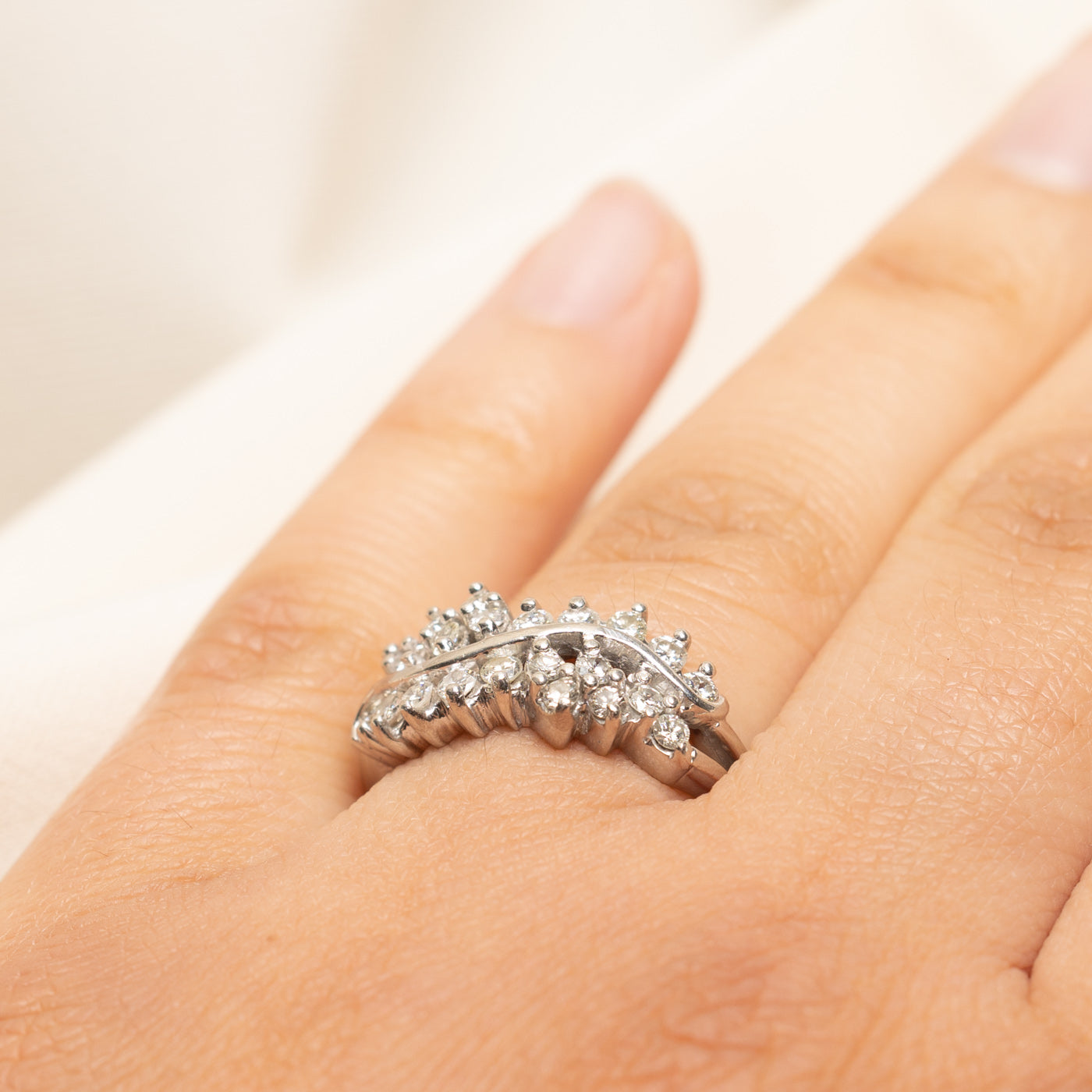 850 Platinum Diamond Wavy Petal Ring | 0.77ctw | SZ 7