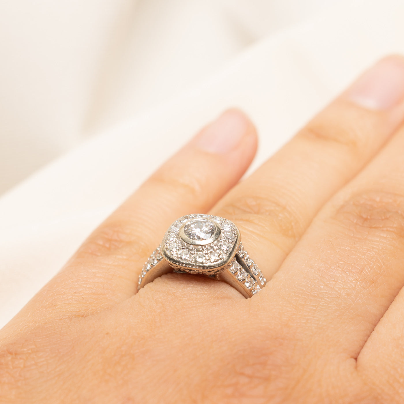 White Gold Diamond Halo Ring | 1.35ctw | SZ 6.5