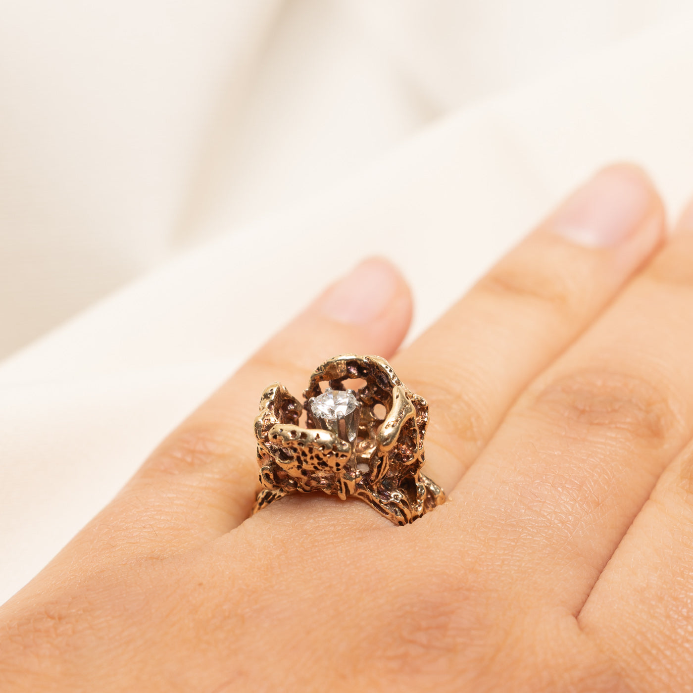 Solitaire Diamond Textured Cocktail Ring | 0.33ct | SZ 7.25