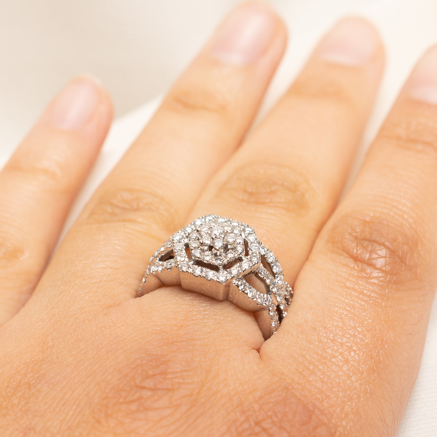 18k Old European Cut Diamond Cluster Cocktail Ring | 1.37ctw | SZ 7.25