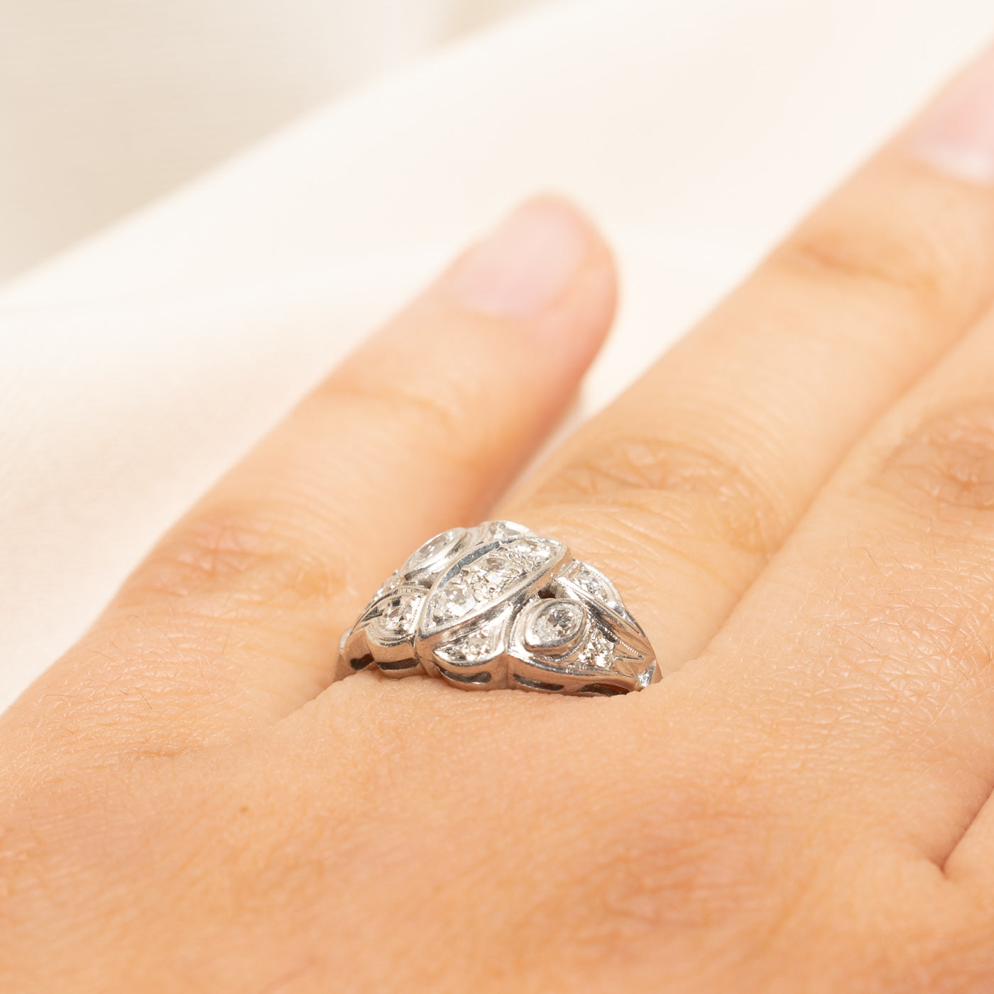 900 Platinum Diamond Marquise Cluster Cocktail Ring | 0.29ctw | SZ 6.25