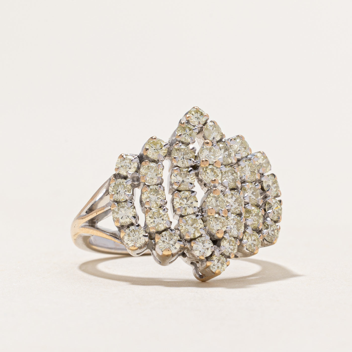 White Gold Yellow Diamond Cluster Cocktail Ring | 1.90ctw | SZ 6.75