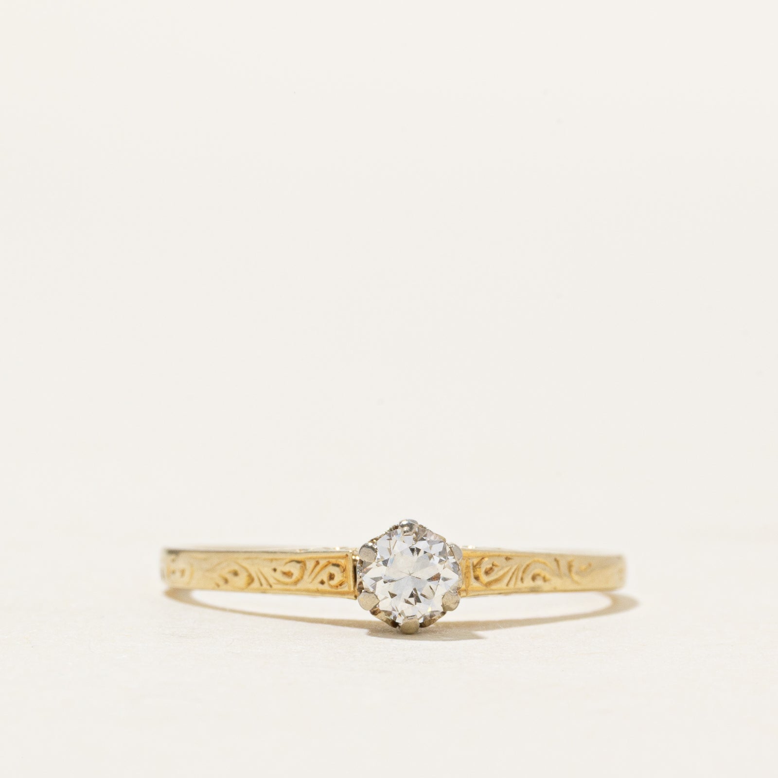 14k Old European Cut Diamond Engraved Ring | 0.19ct | SZ 5.75