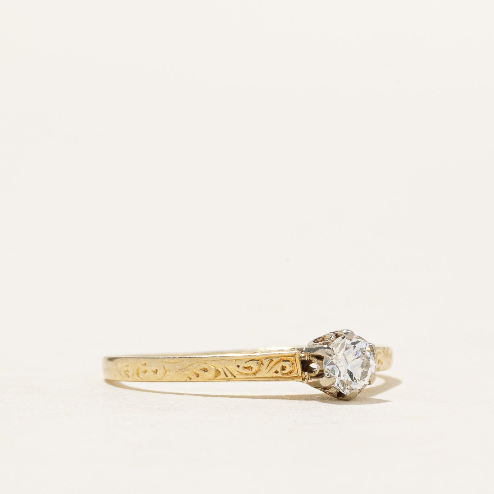 14k Old European Cut Diamond Engraved Ring | 0.19ct | SZ 5.75