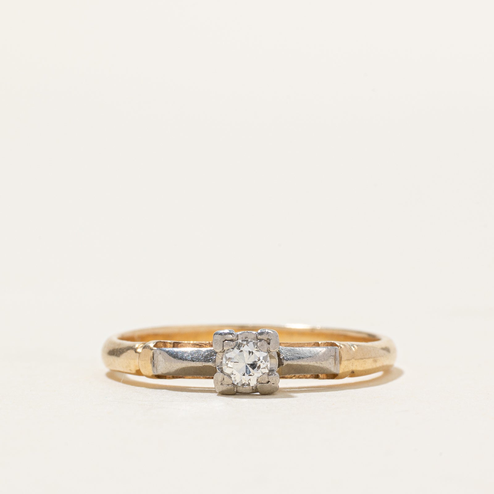 14k Two Tone Solitaire Diamond Ring | 0.12ct | SZ 7.25