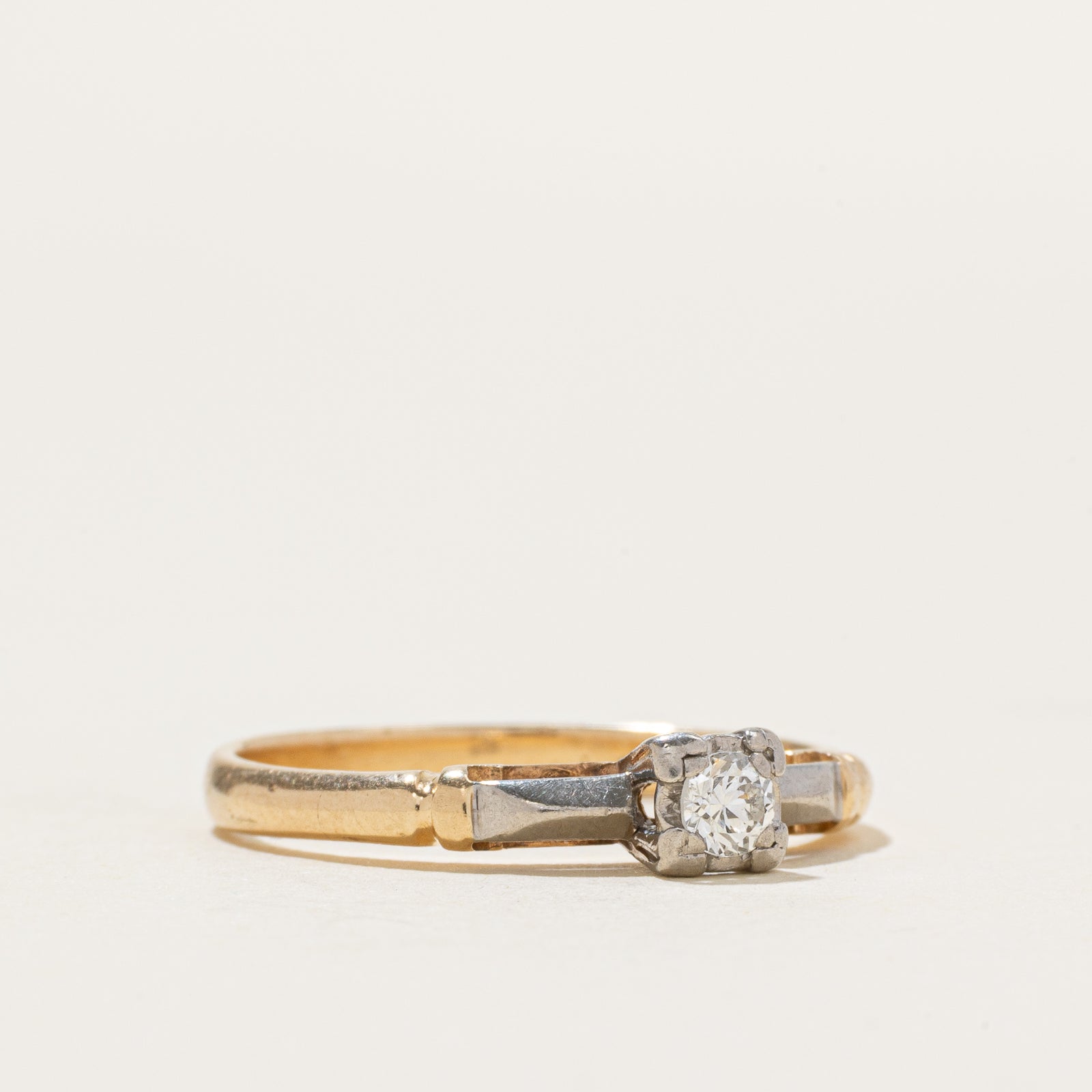 14k Two Tone Solitaire Diamond Ring | 0.12ct | SZ 7.25