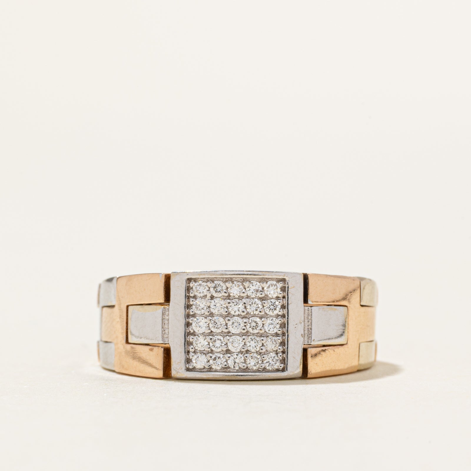 18k Tri Tone Gold Diamond Grid Chain Ring | 0.20ctw | SZ 7.5