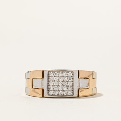 18k Tri Tone Gold Diamond Grid Chain Ring | 0.20ctw | SZ 7.5