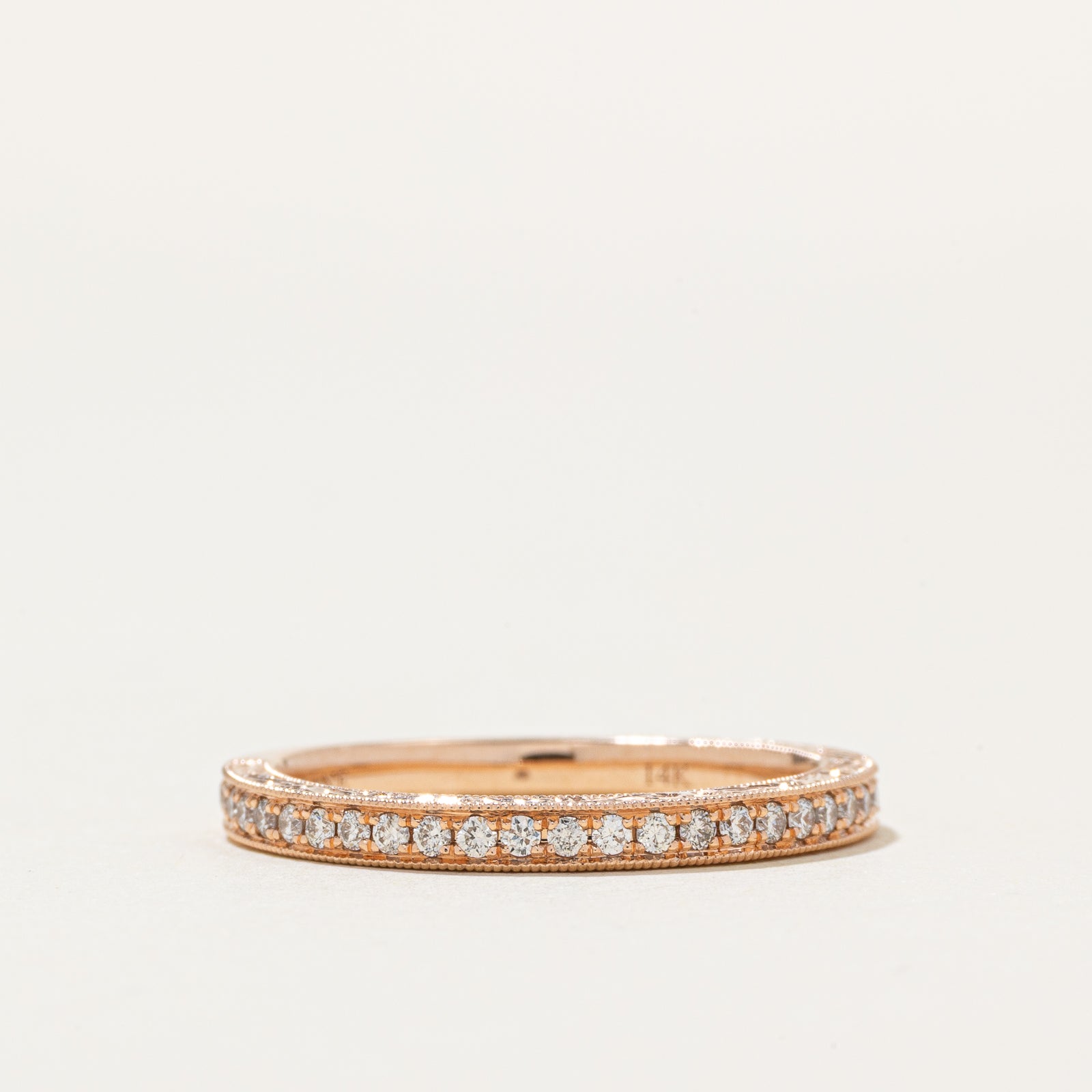 'Neil Lane' 14k Rose Gold Semi Eternity Diamond Milgrain Band | 0.22ctw | 2mm | SZ 6.75
