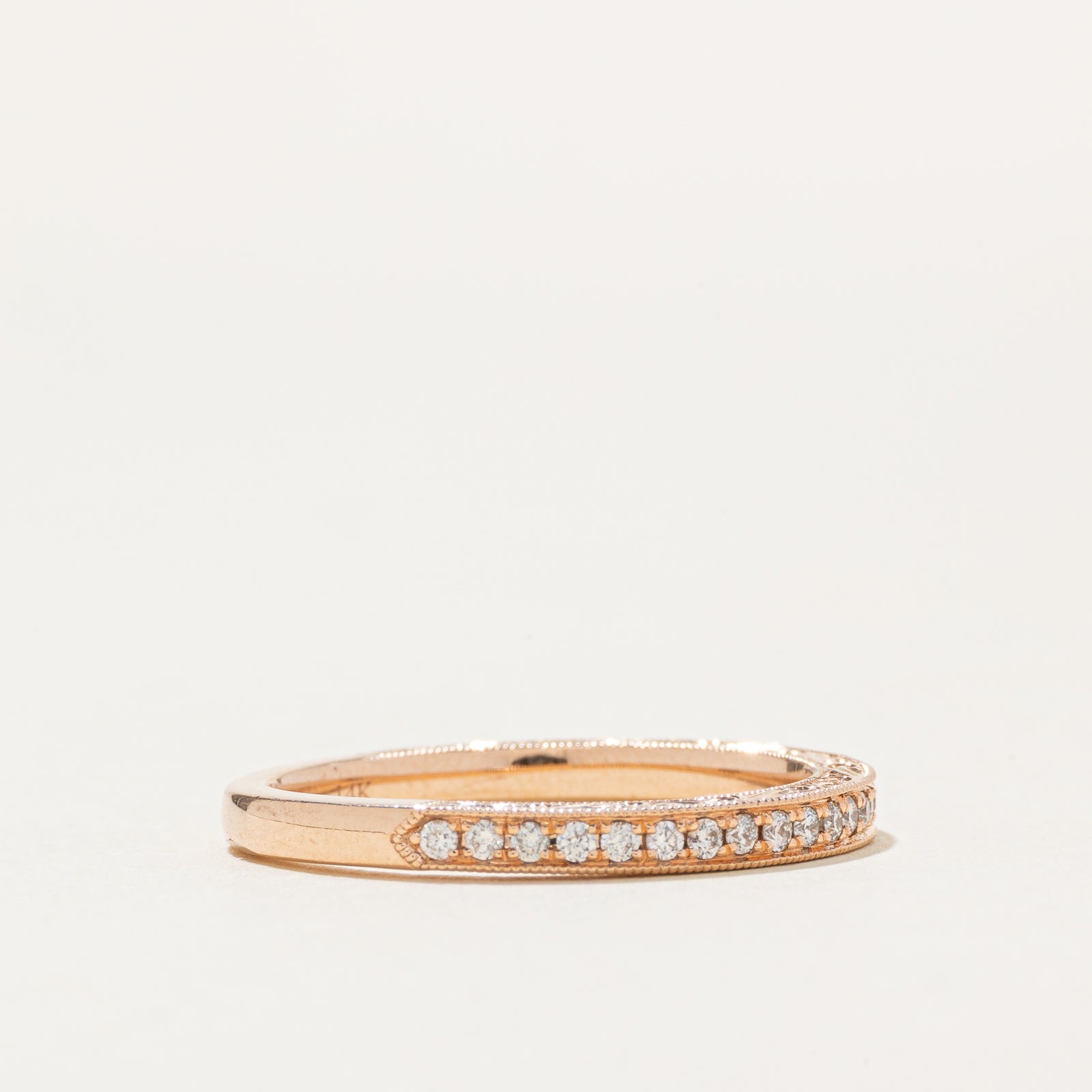 'Neil Lane' 14k Rose Gold Semi Eternity Diamond Milgrain Band | 0.22ctw | 2mm | SZ 6.75
