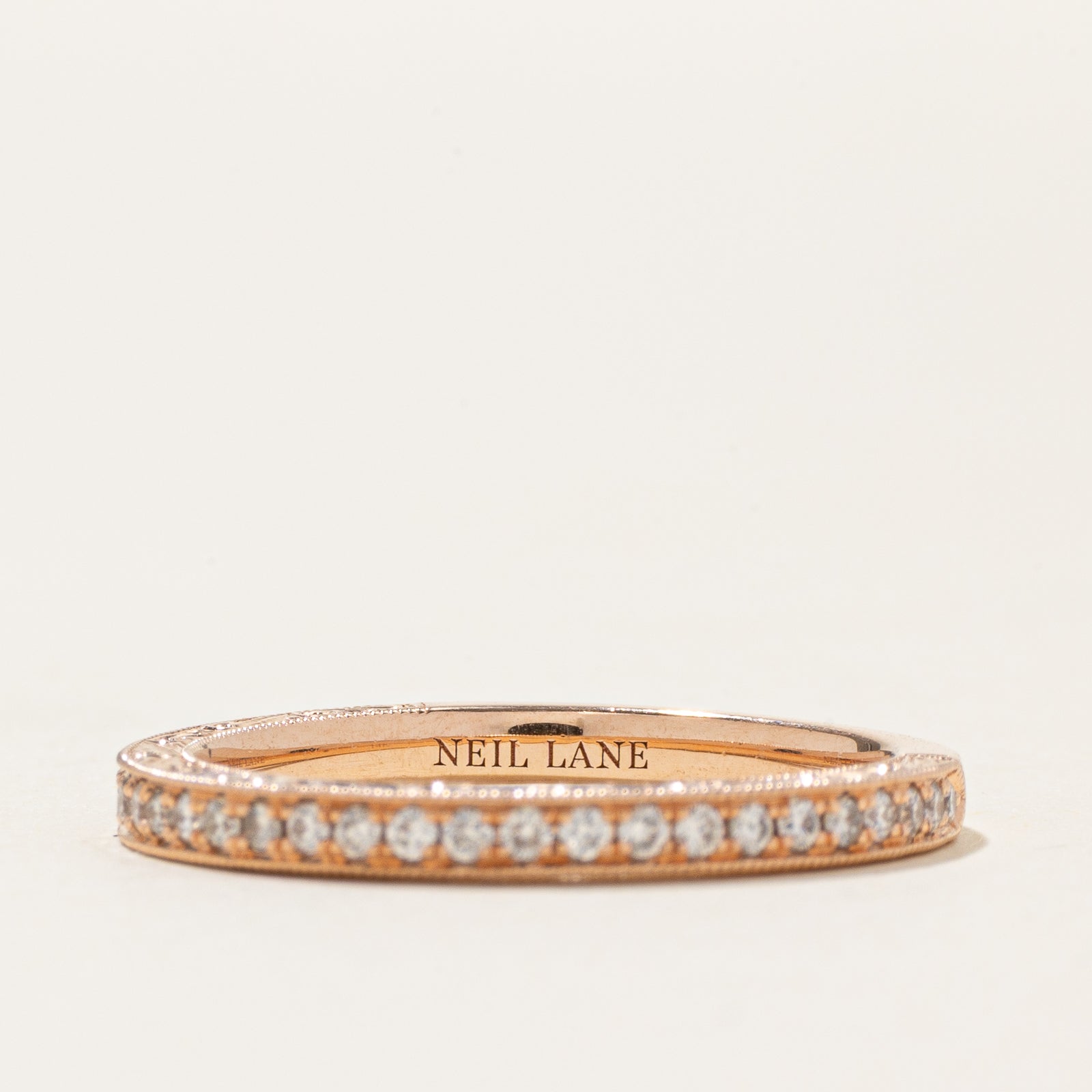 'Neil Lane' 14k Rose Gold Semi Eternity Diamond Milgrain Band | 0.22ctw | 2mm | SZ 6.75