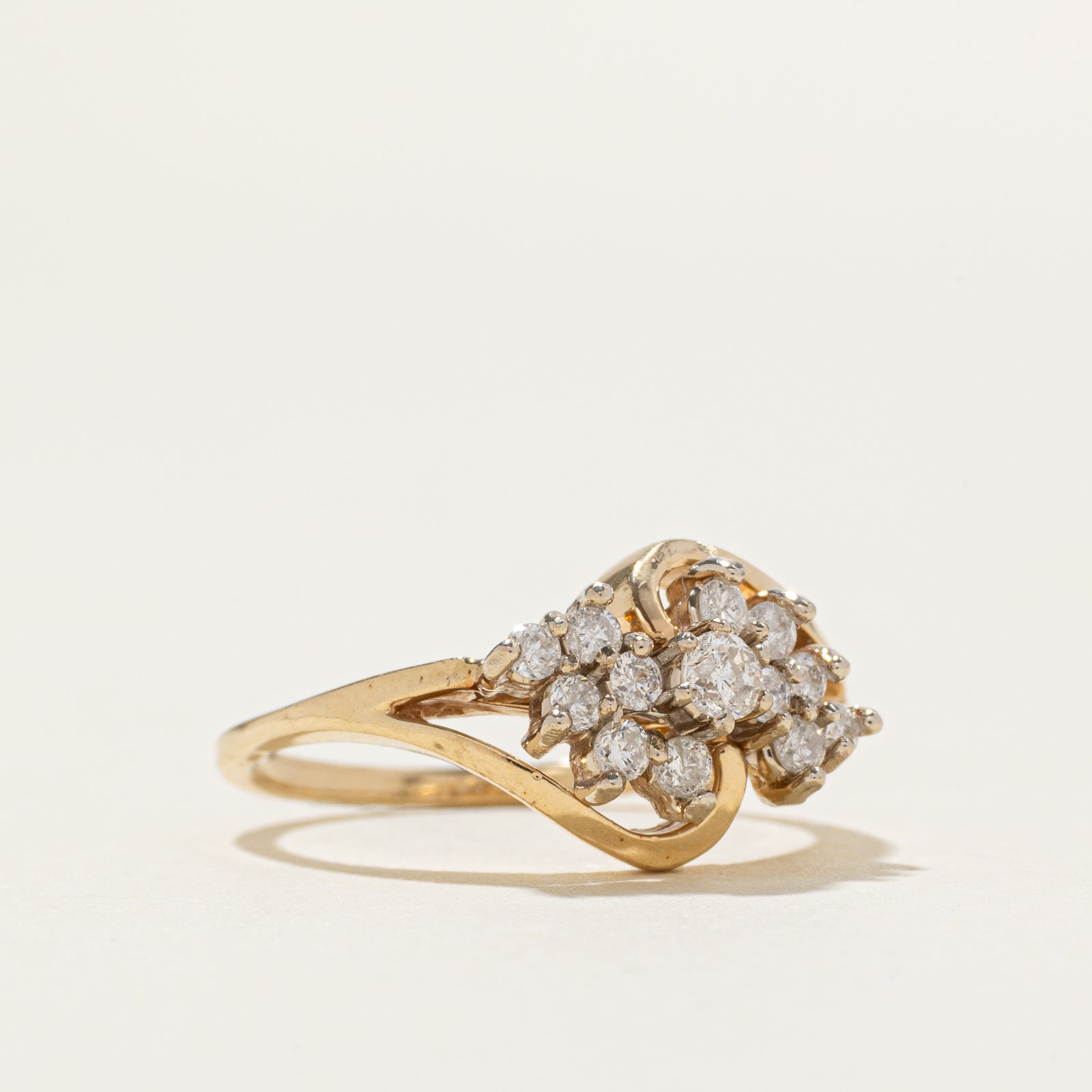 14k Diamond Cluster Bypass Ring | 0.30ctw | SZ 5.25