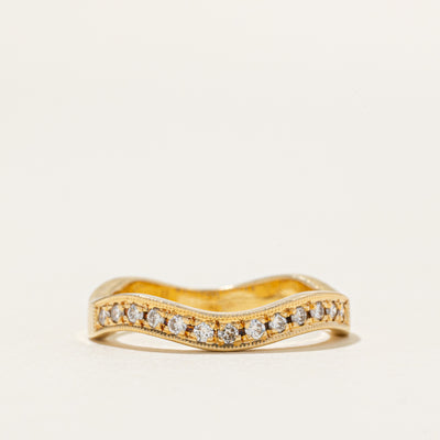 18k Semi Eternity Diamond Milgrain Wavy Band | 0.13ctw | 2.6mm | SZ 5.5