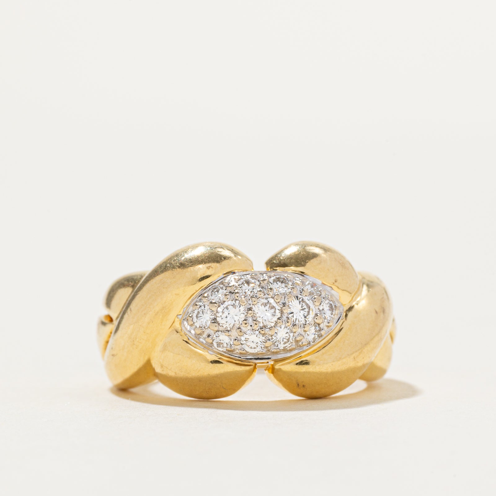 'Birks' 18k Marquise Cluster Diamond Chunky Twisted Ring | 0.32ctw | SZ 6.5