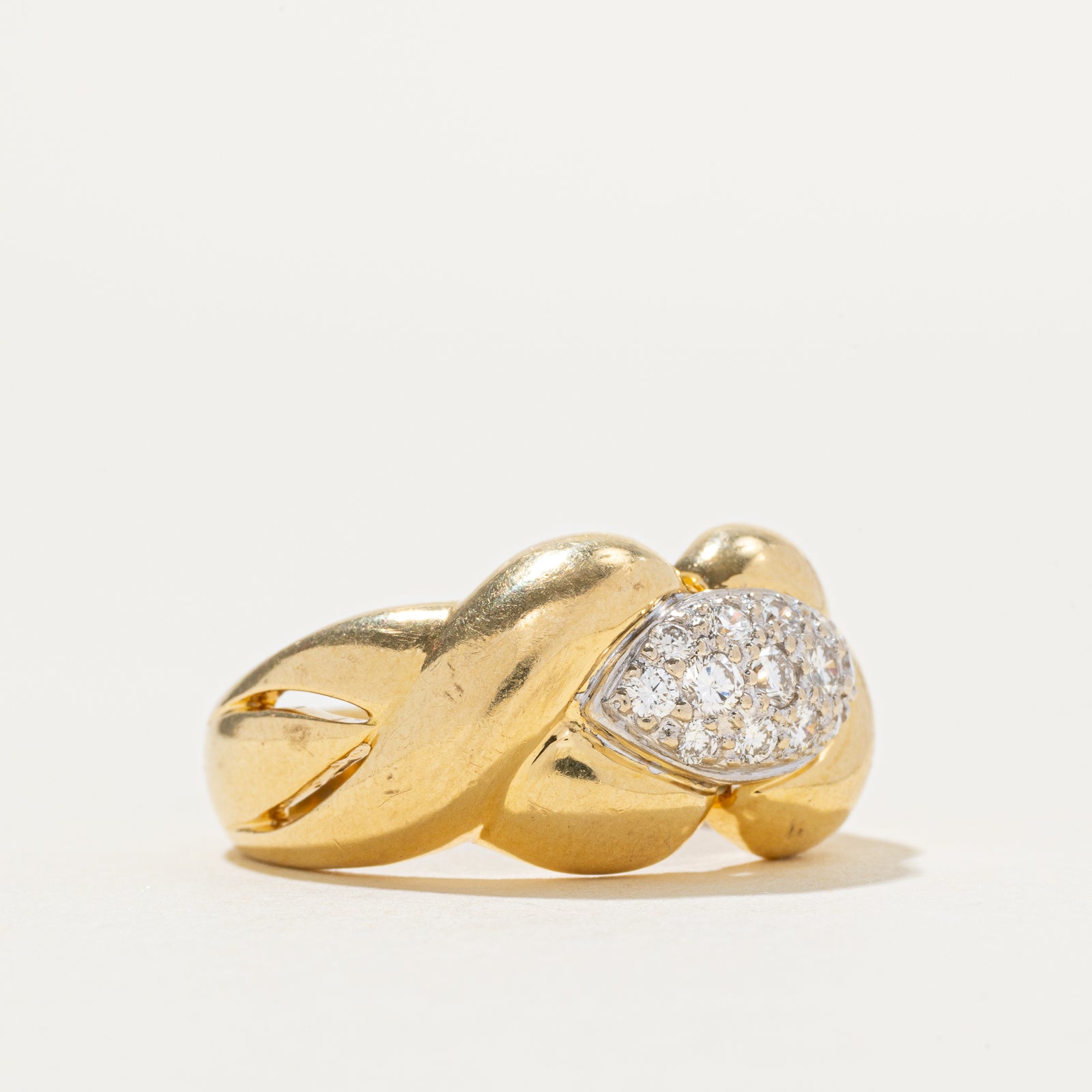 'Birks' 18k Marquise Cluster Diamond Chunky Twisted Ring | 0.32ctw | SZ 6.5