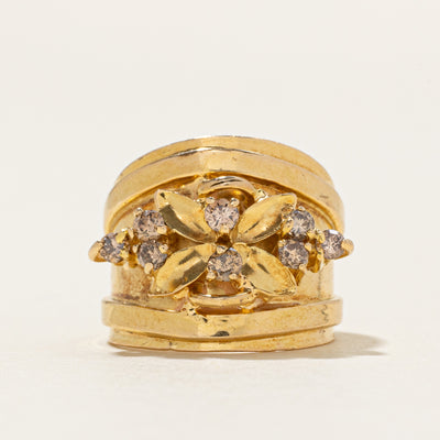18k Diamond Floral Chunky Pinky Ring | 0.24ctw | SZ 2