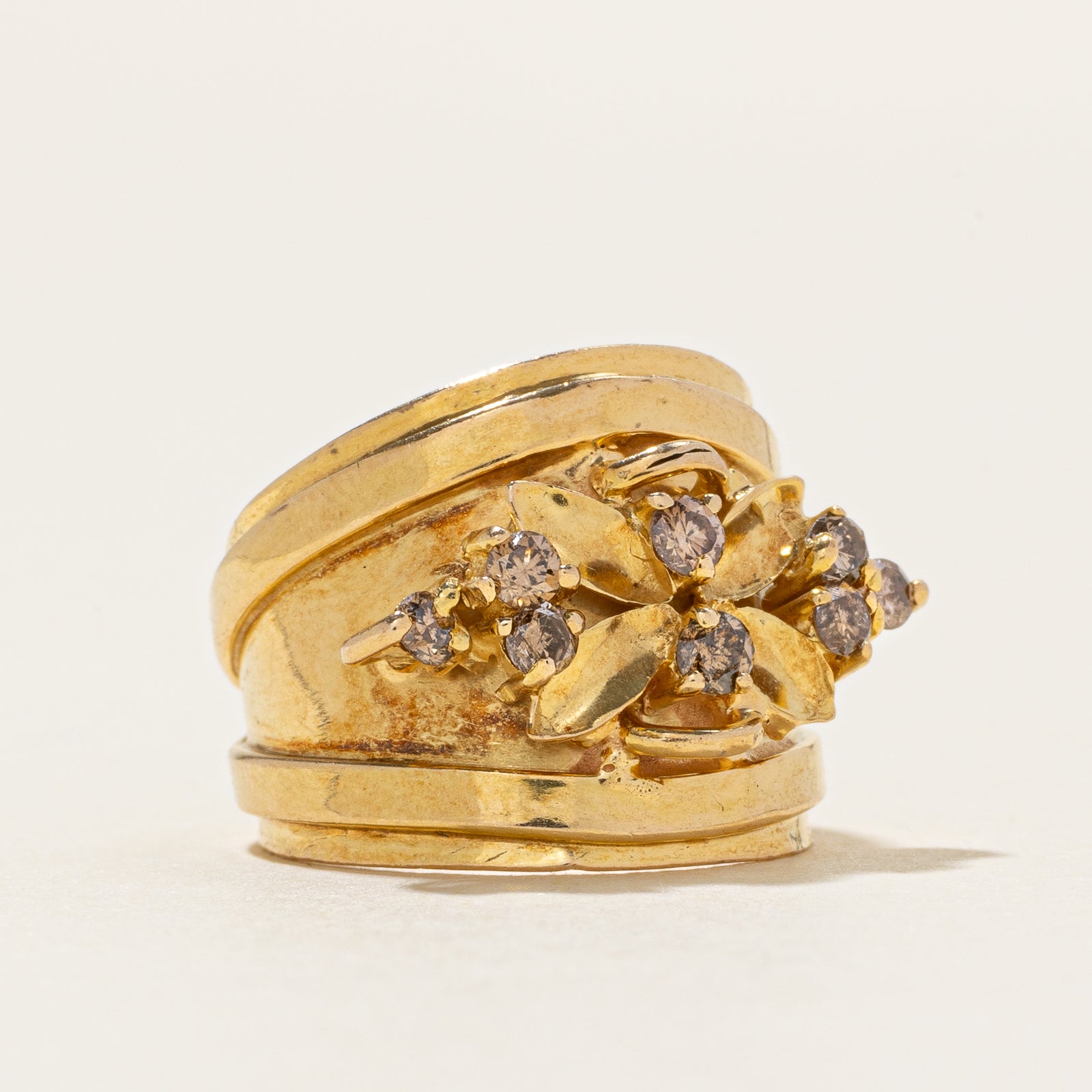 18k Diamond Floral Chunky Pinky Ring | 0.24ctw | SZ 2