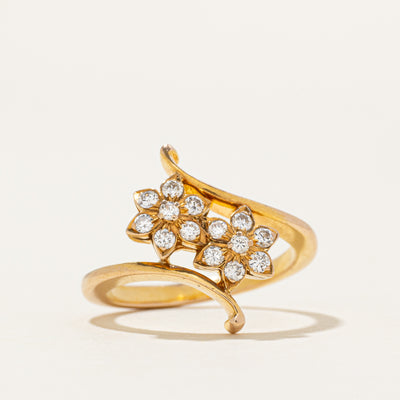 14k Diamond Double Petal Cluster Bypass Ring | 0.26ctw | SZ 4.75