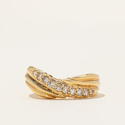 18k Diamond Waterfall Grooved Ring | 0.30ctw | SZ 6.5