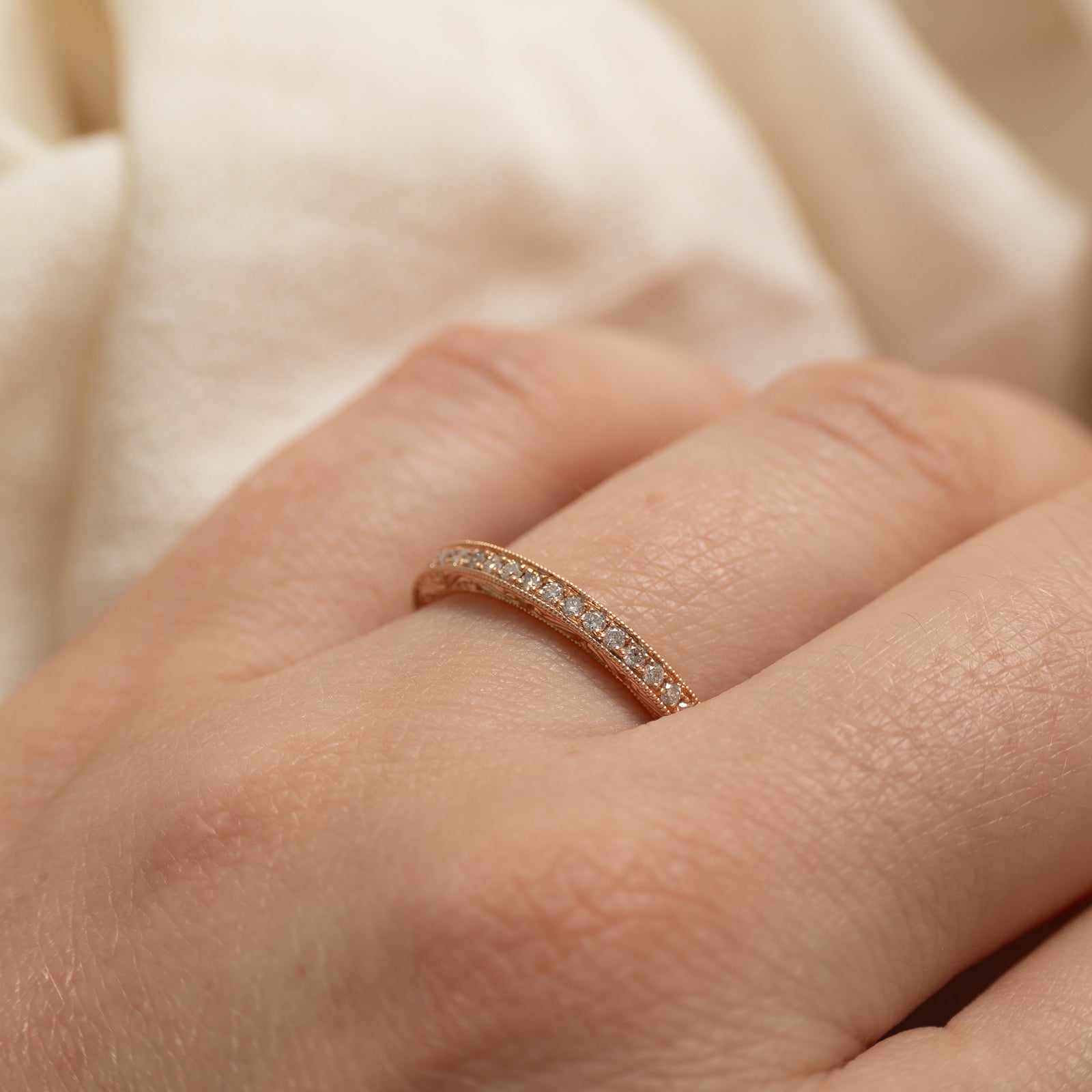 'Neil Lane' 14k Rose Gold Semi Eternity Diamond Milgrain Band | 0.22ctw | 2mm | SZ 6.75