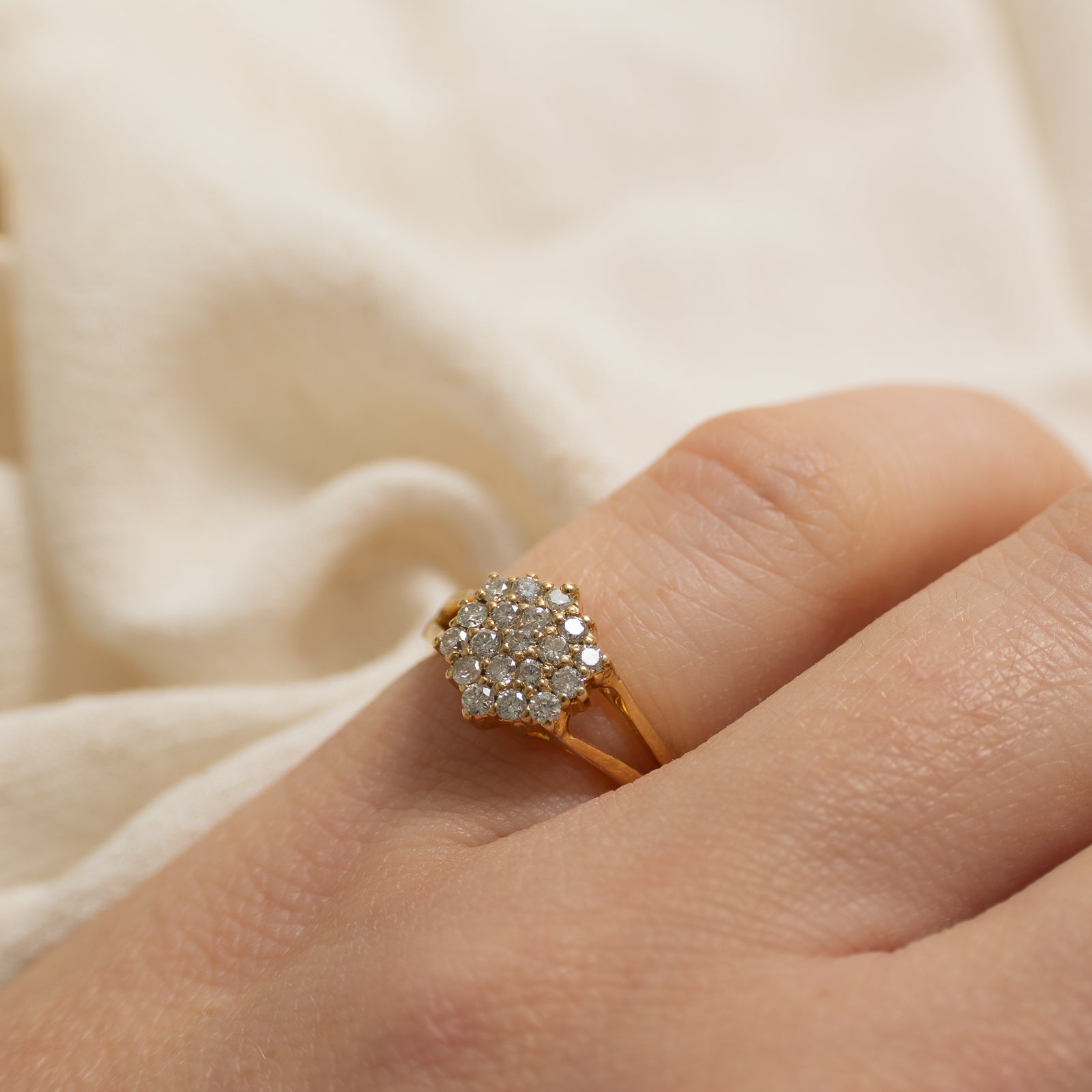 14k Diamond Hexagon Cluster Open Shank Ring | 0.30ctw | SZ 3.75