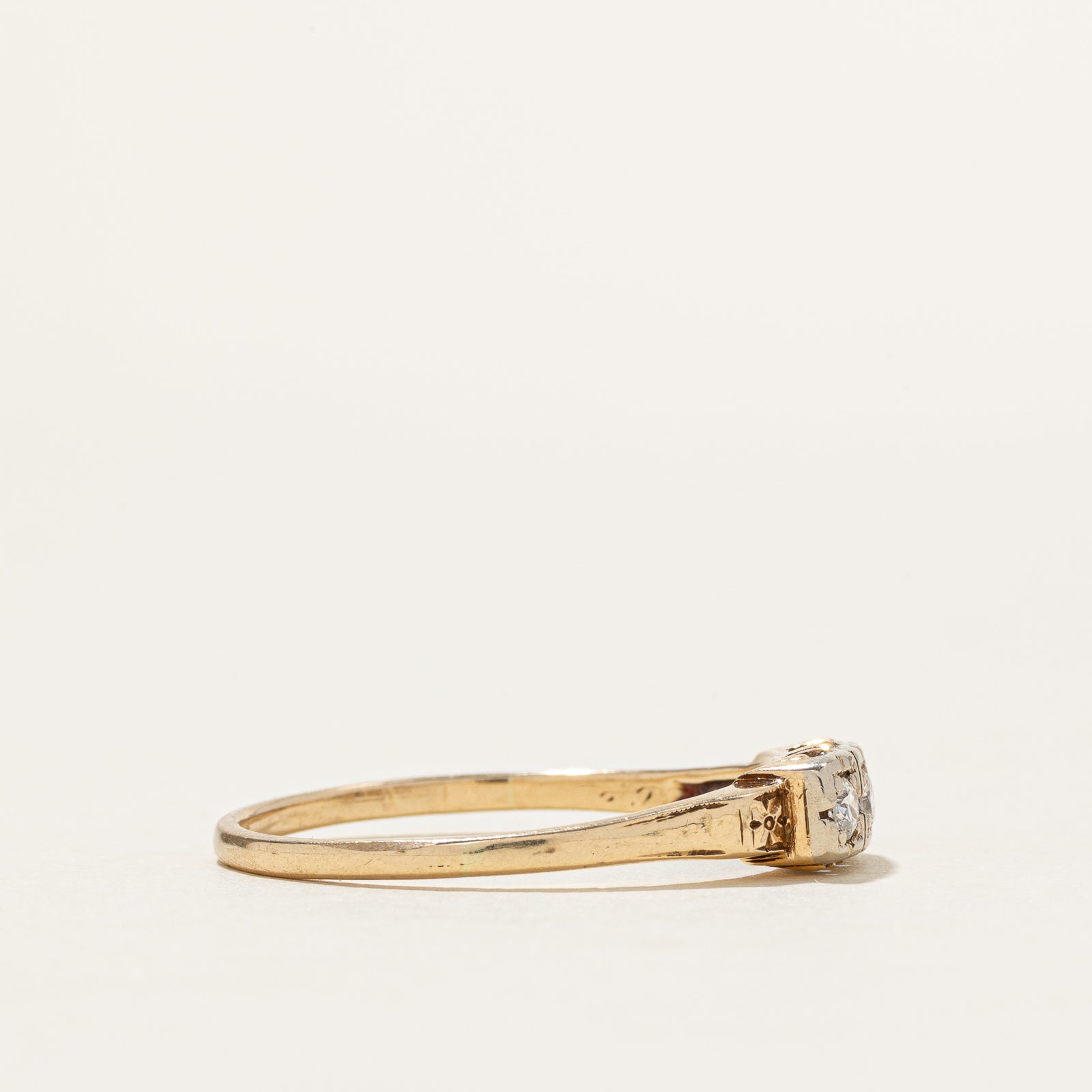 14k Vintage Three Stone Diamond Ring | 0.14ctw | SZ 10.25