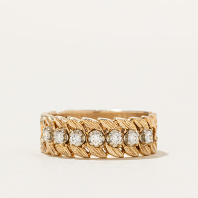 14k Diamond Engraved Leaf Band | 0.16ctw | 6mm | SZ 6.5