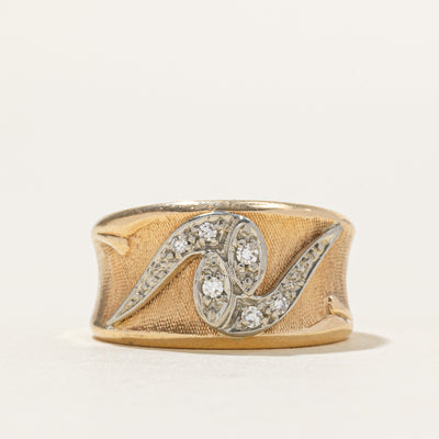 14k Two Tone Diamond Textured Wave Ring | 0.08ctw | SZ 6