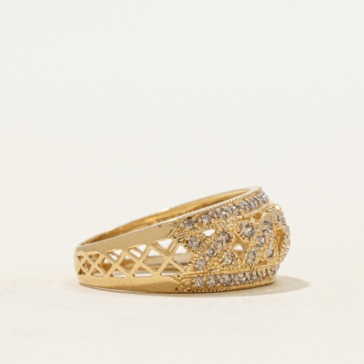 Pave Set Diamond X Dome Ring | 0.19ctw | SZ 6.25