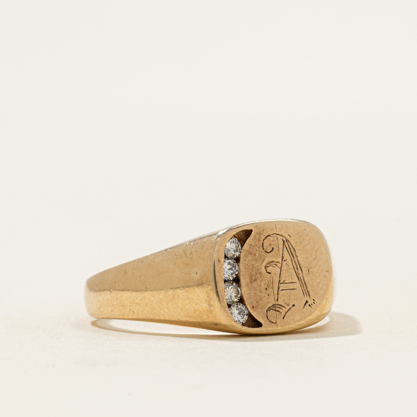 Diamond 'A' Signet Ring | 0.12ctw | SZ 10.75