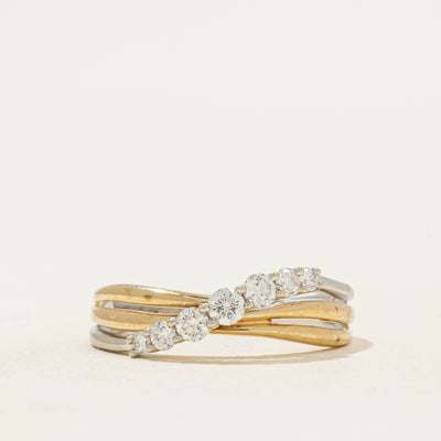 Two Tone Diamond Cross Over Ring | 0.32ctw | SZ 7