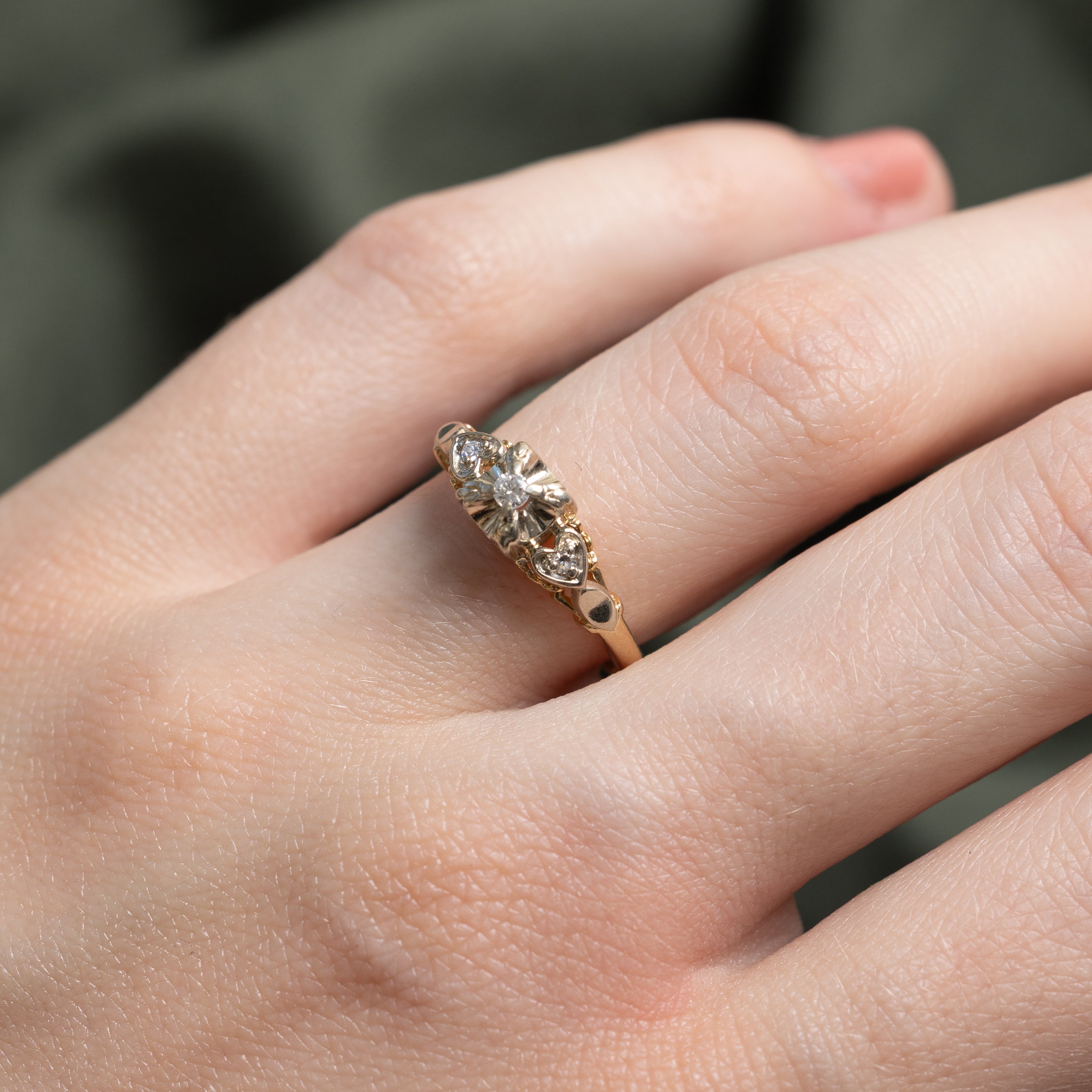 Two Tone Illusion Set Diamond Heart Ring | 0.06ctw | SZ 6.25