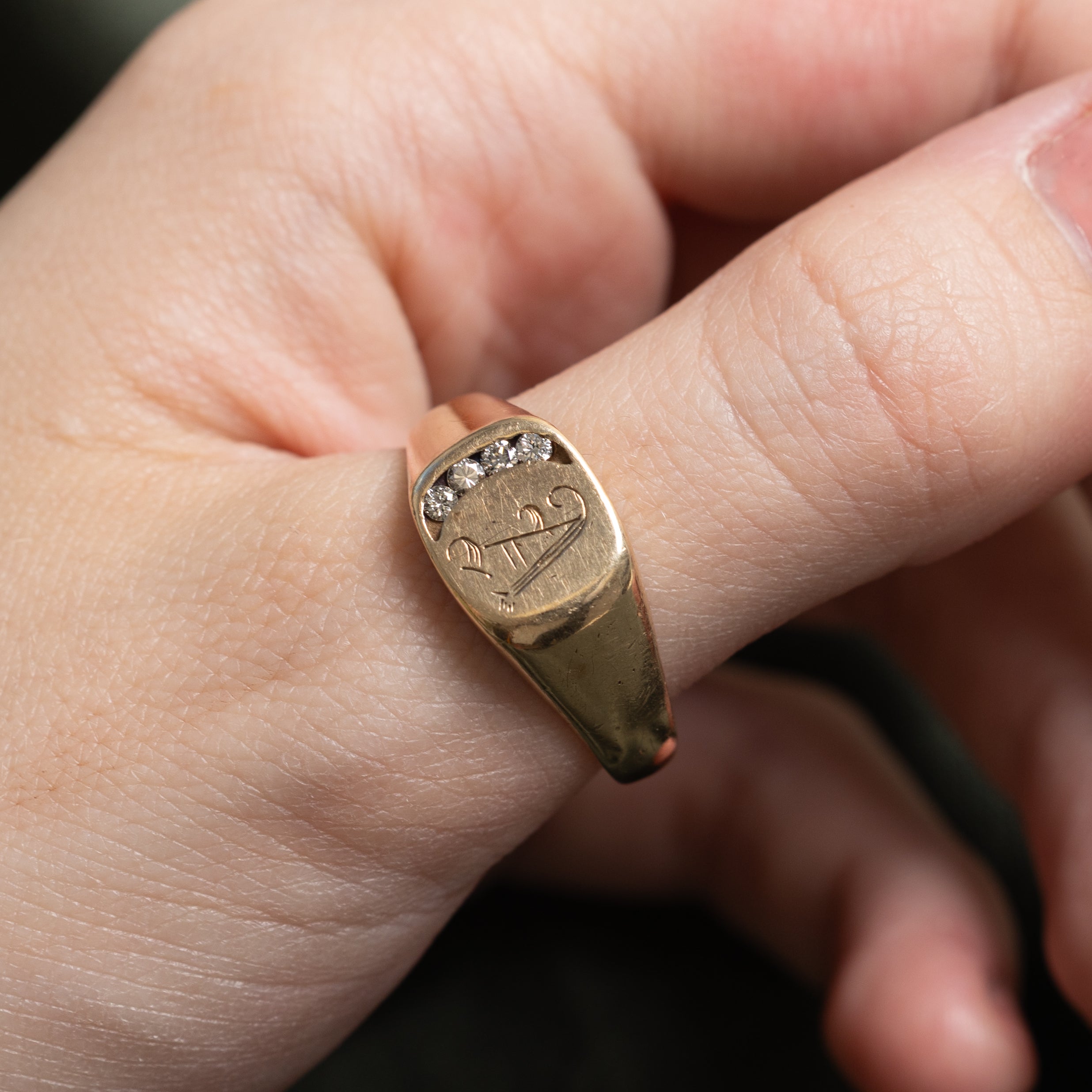 Diamond 'A' Signet Ring | 0.12ctw | SZ 10.75