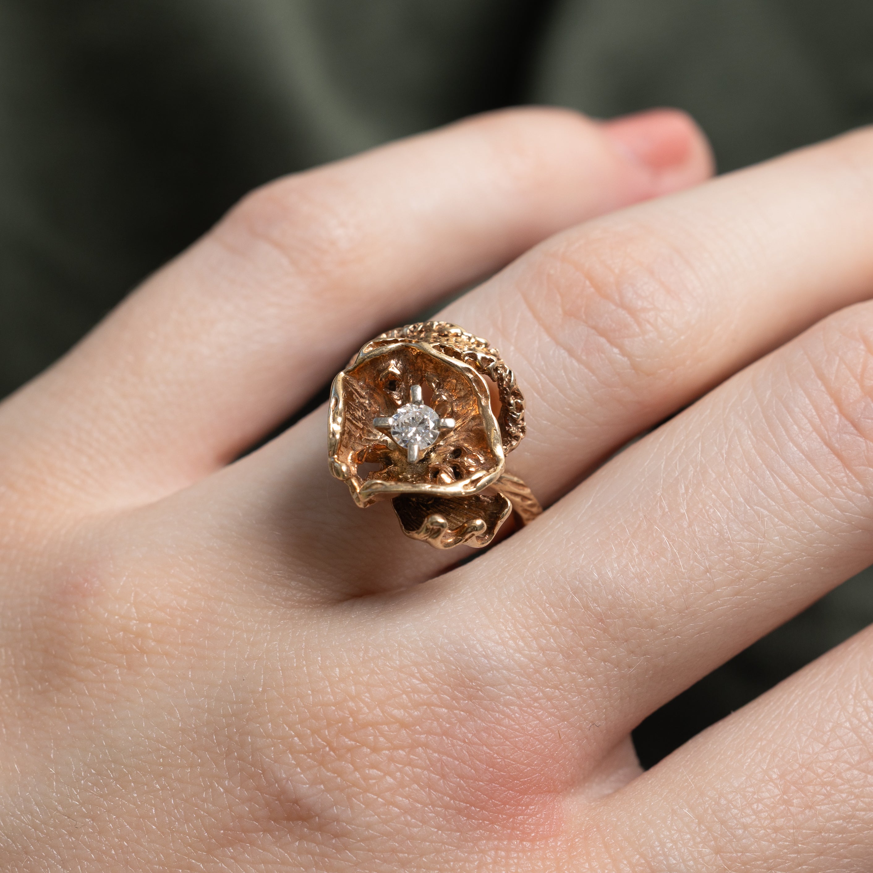 Diamond Floral Textured Cocktail Ring | 0.17ct | SZ 5.75