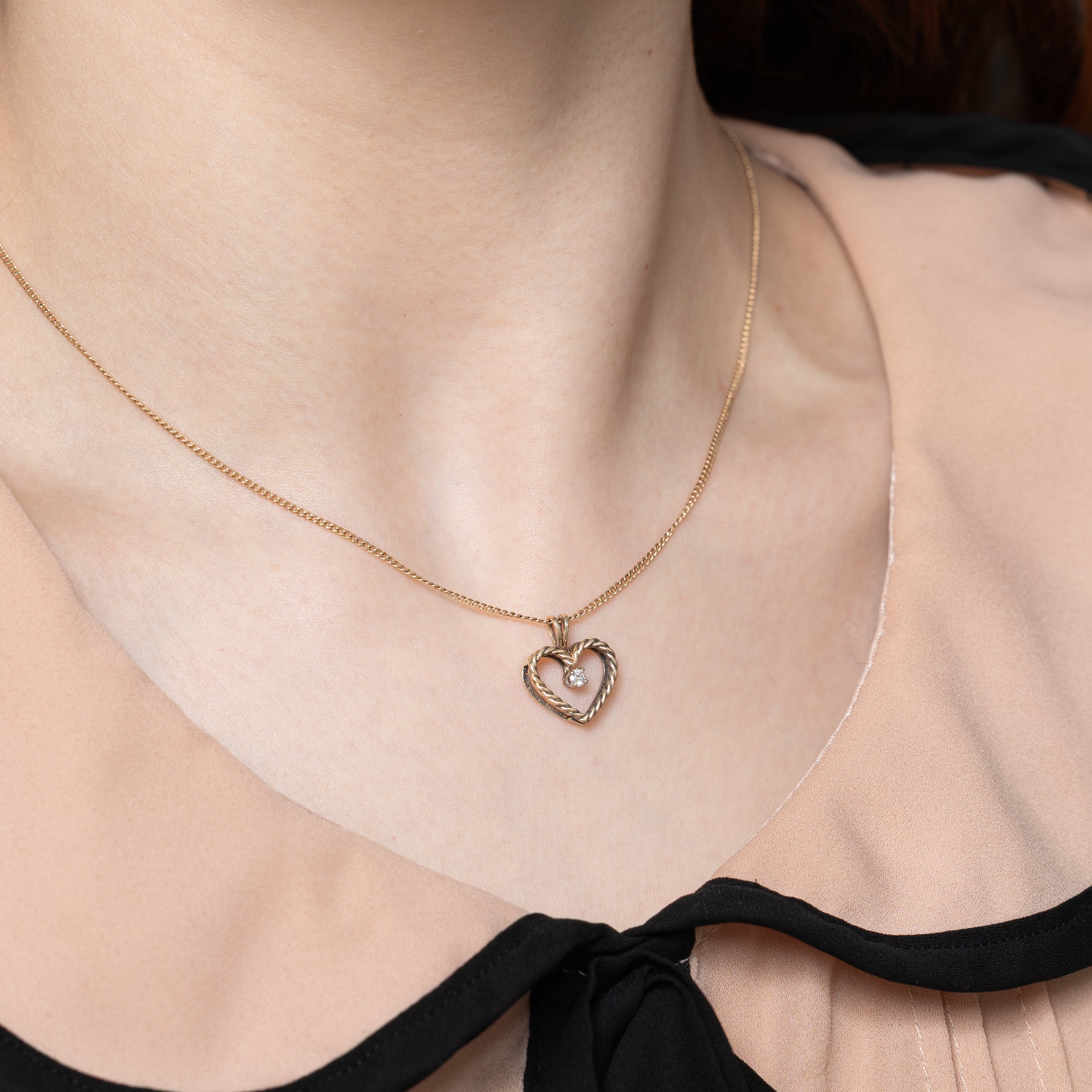 Single Diamond Open Heart Pendant | 0.05ct