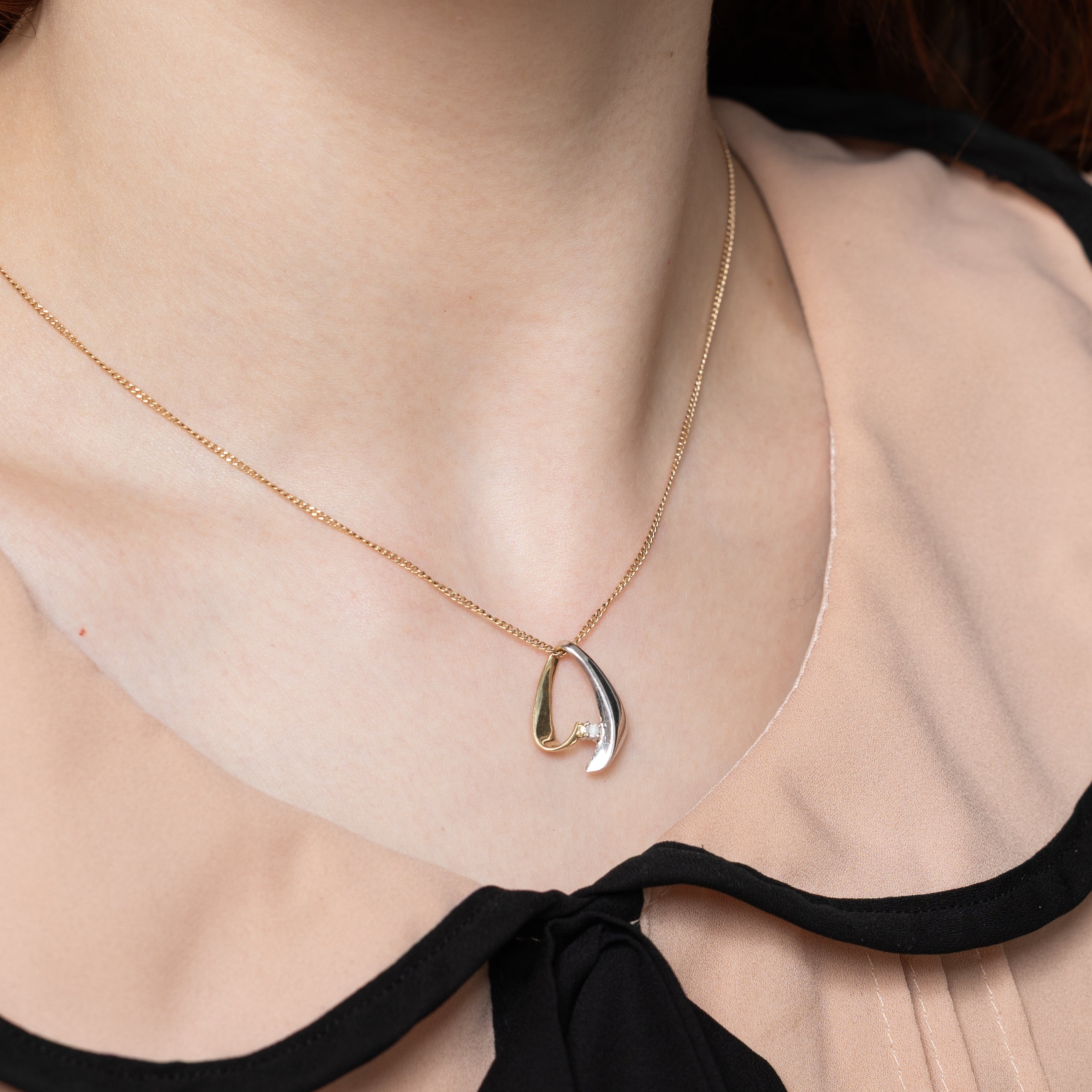 Two Tone Gold Diamond Abstract Pendant | 0.04ct