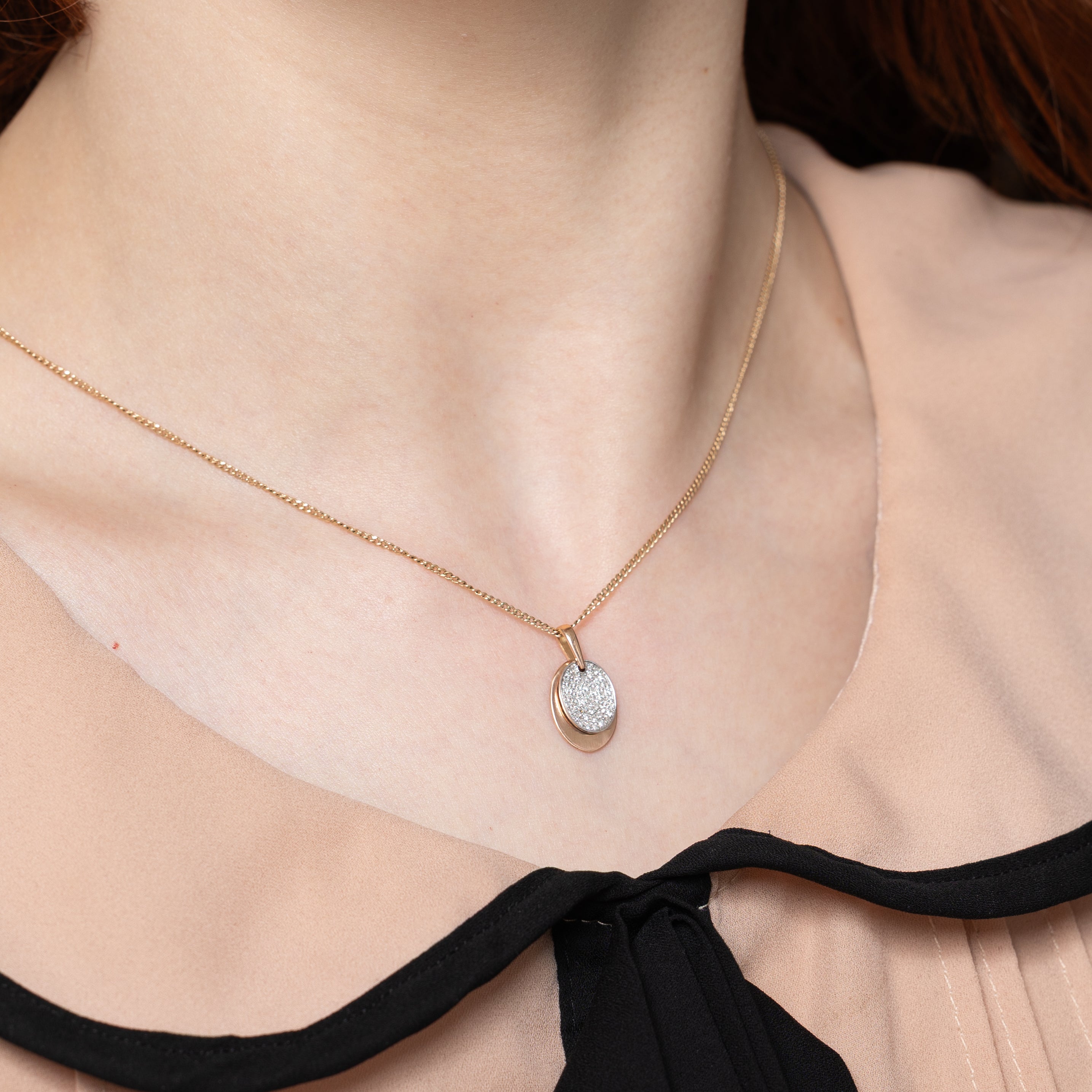 Pavé Set Diamond Oval Pendant | 0.20ctw