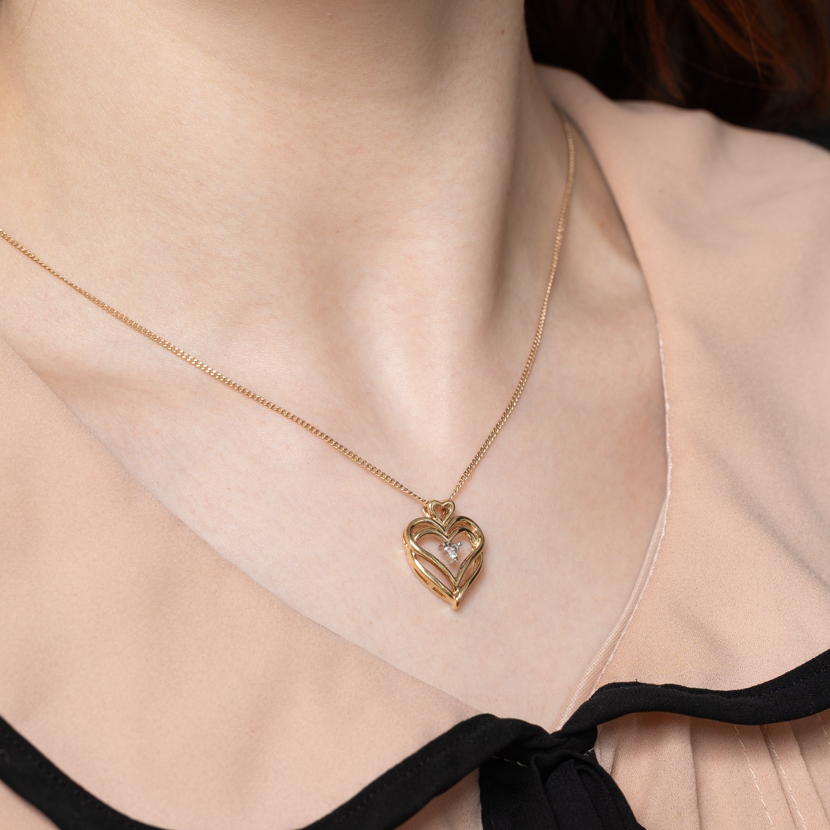 Diamond Double Heart Pendant | 0.03ct